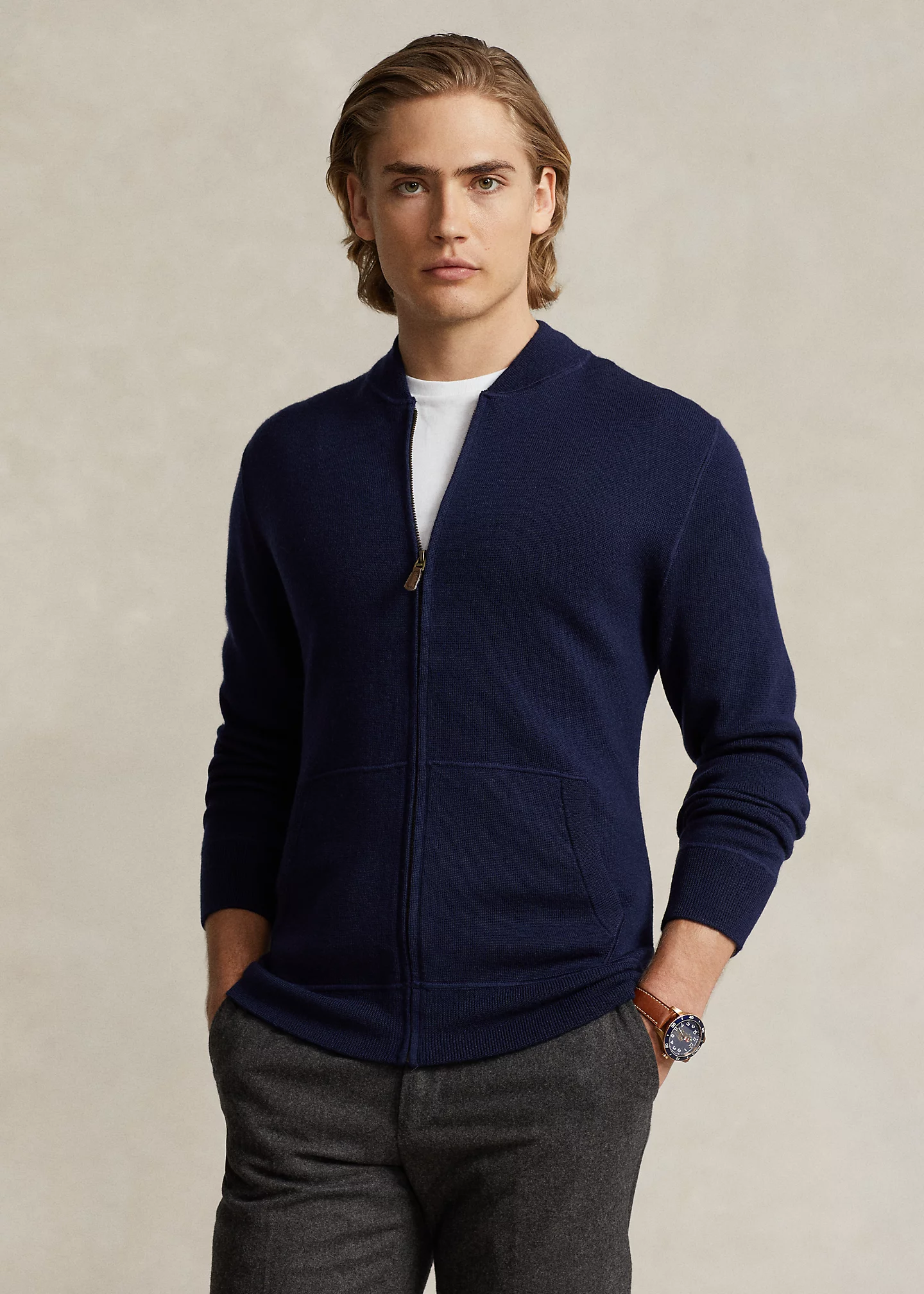 Washable Wool Full-Zip Sweater