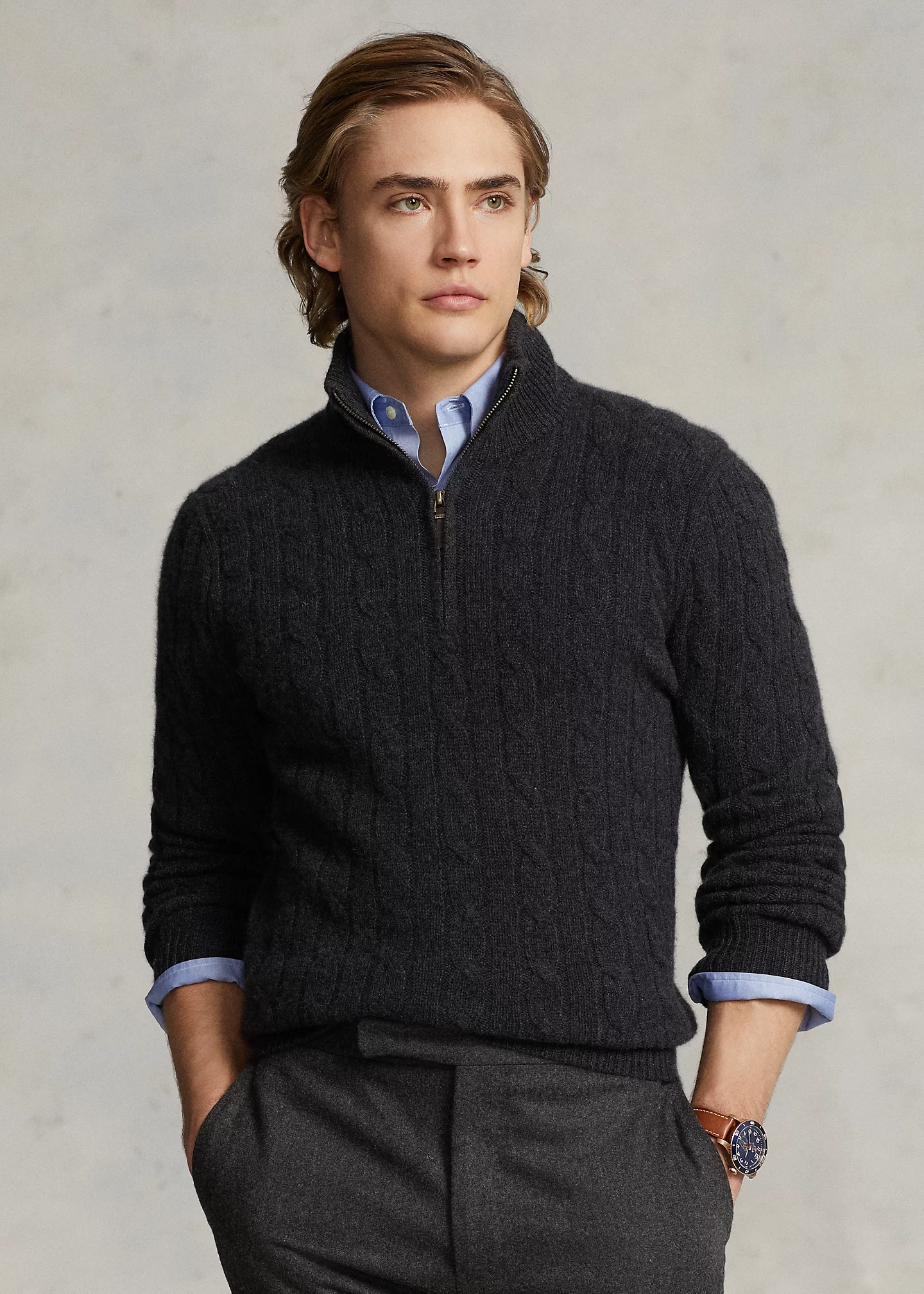 Cable-Knit Cashmere Quarter-Zip Sweater