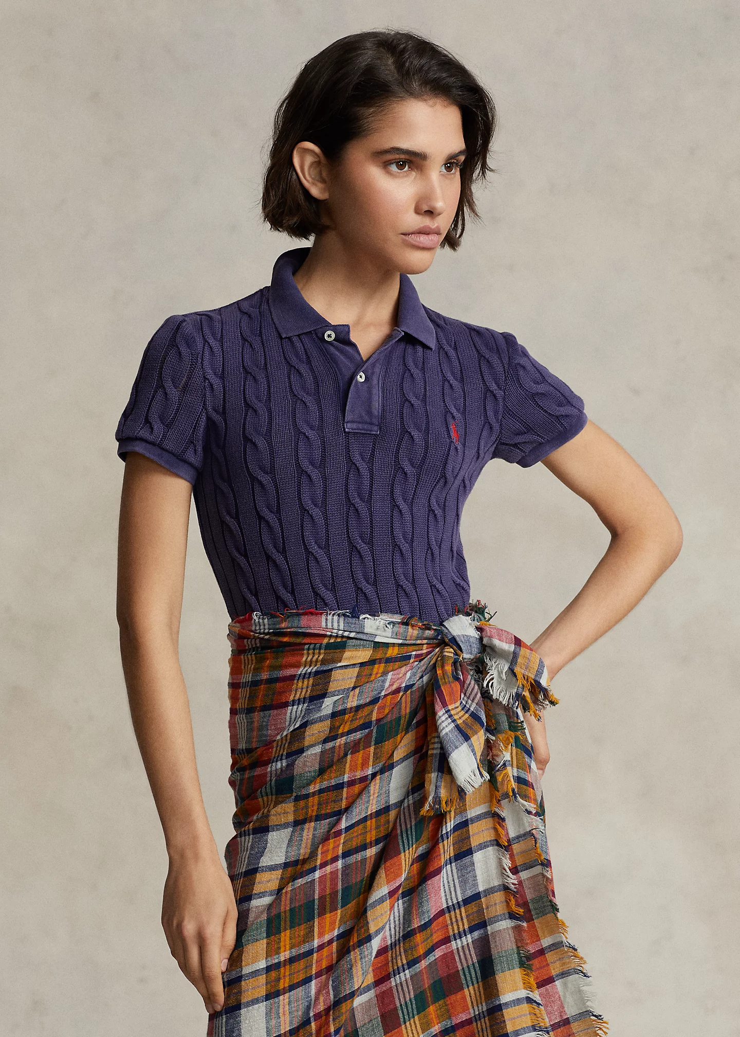 Slim Fit Cable-Knit Polo Shirt