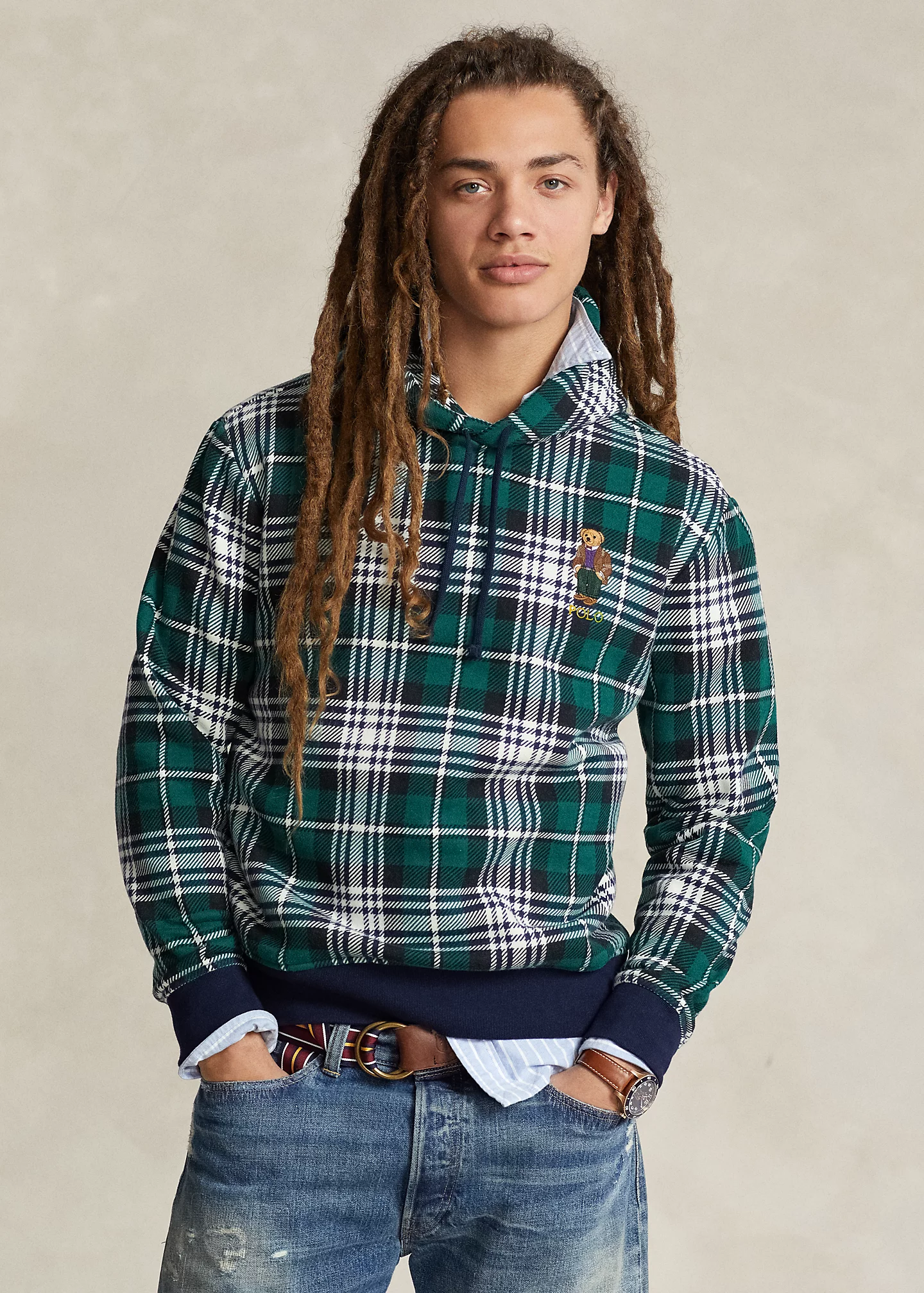 Polo Bear Plaid Fleece Hoodie
