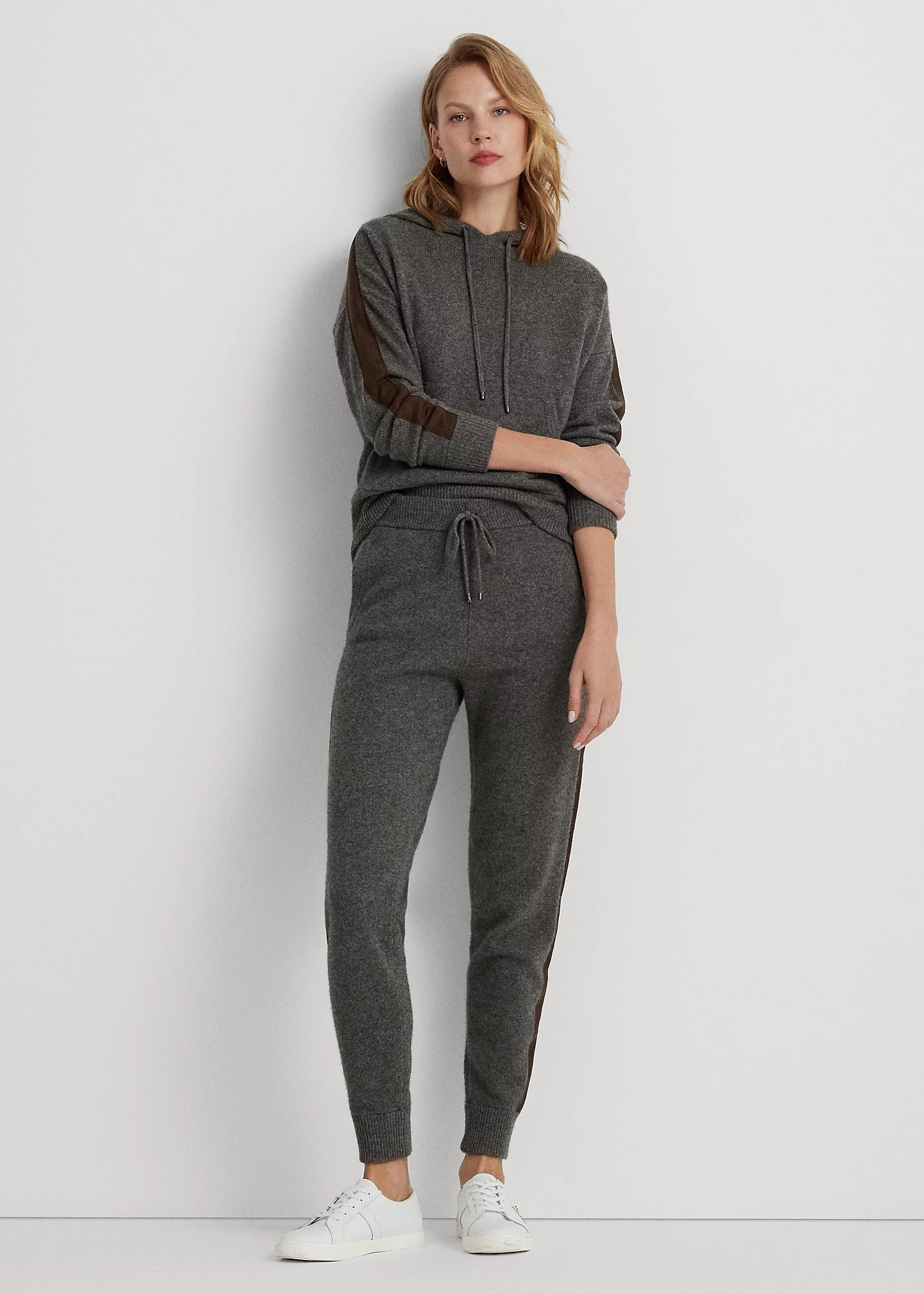 Faux Suede–Trim Wool-Cashmere Hoodie