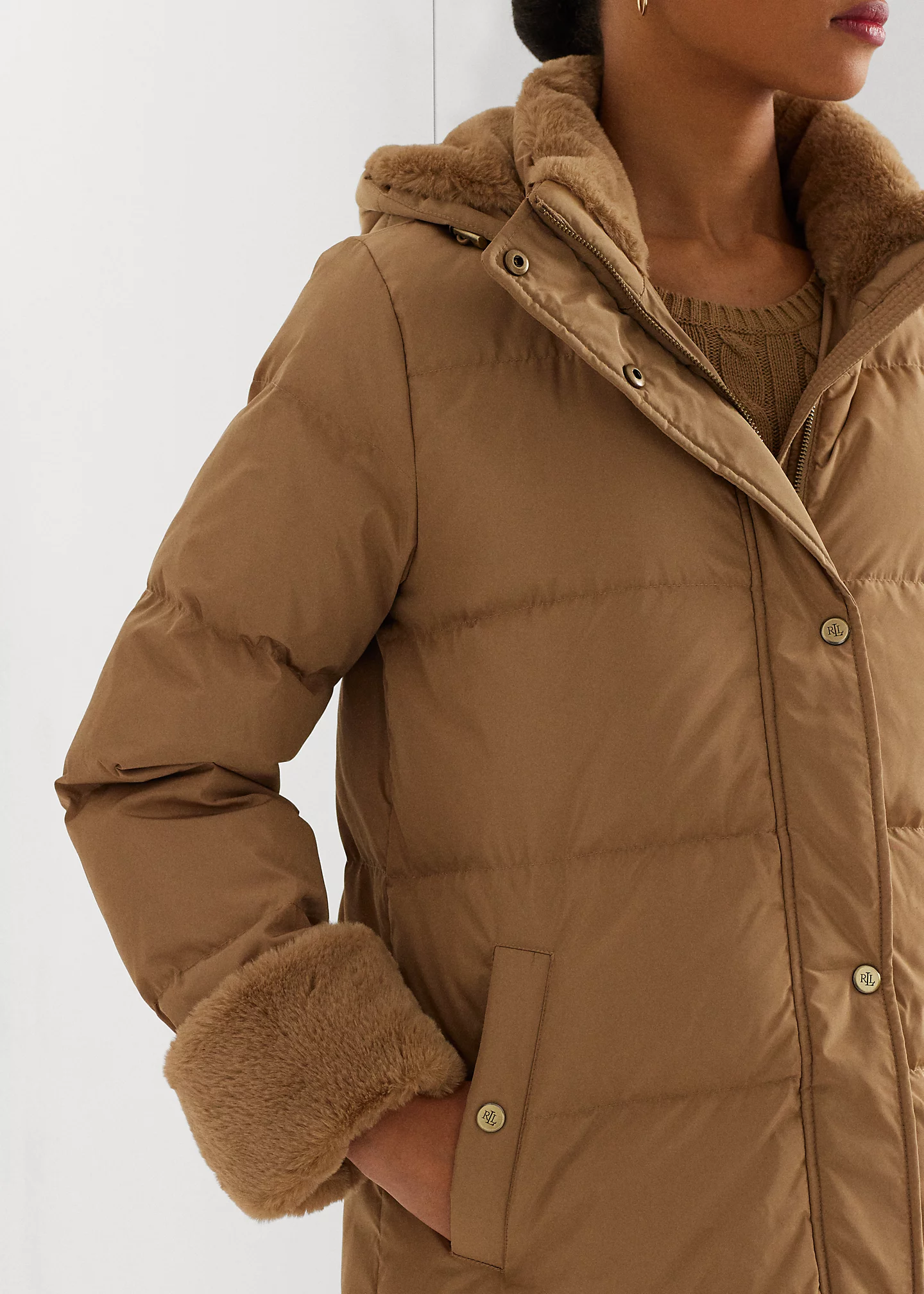 Faux-Fur-Trim Hooded Down Coat