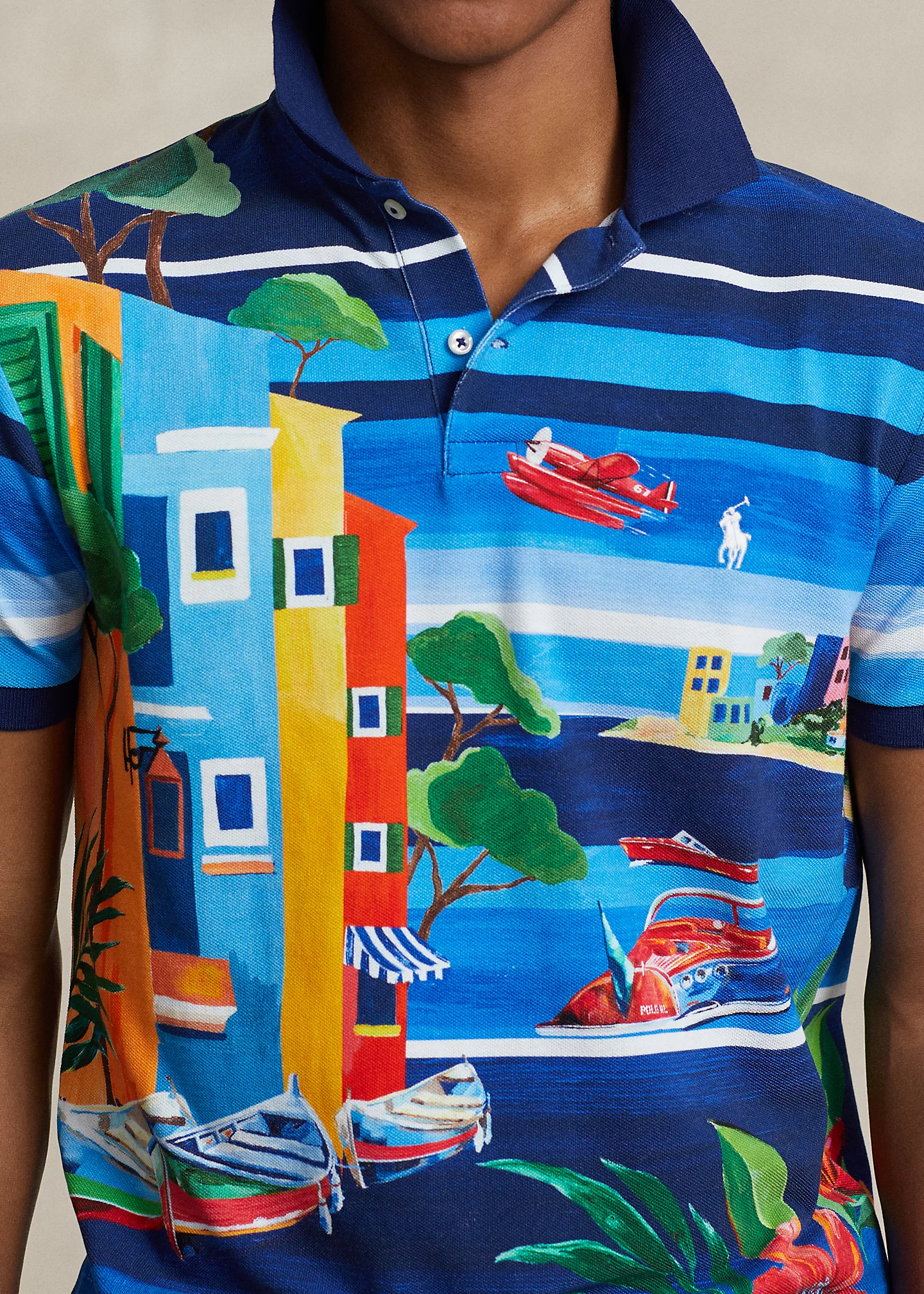 Classic Fit Print Mesh Polo Shirt