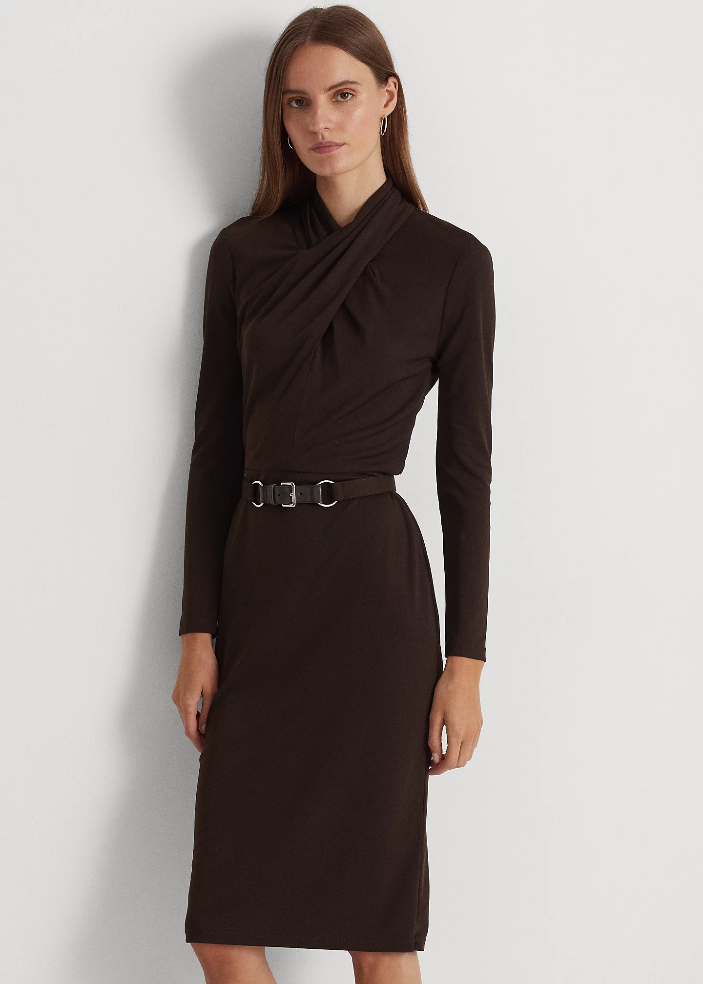 Belted Mockneck Jersey Dress