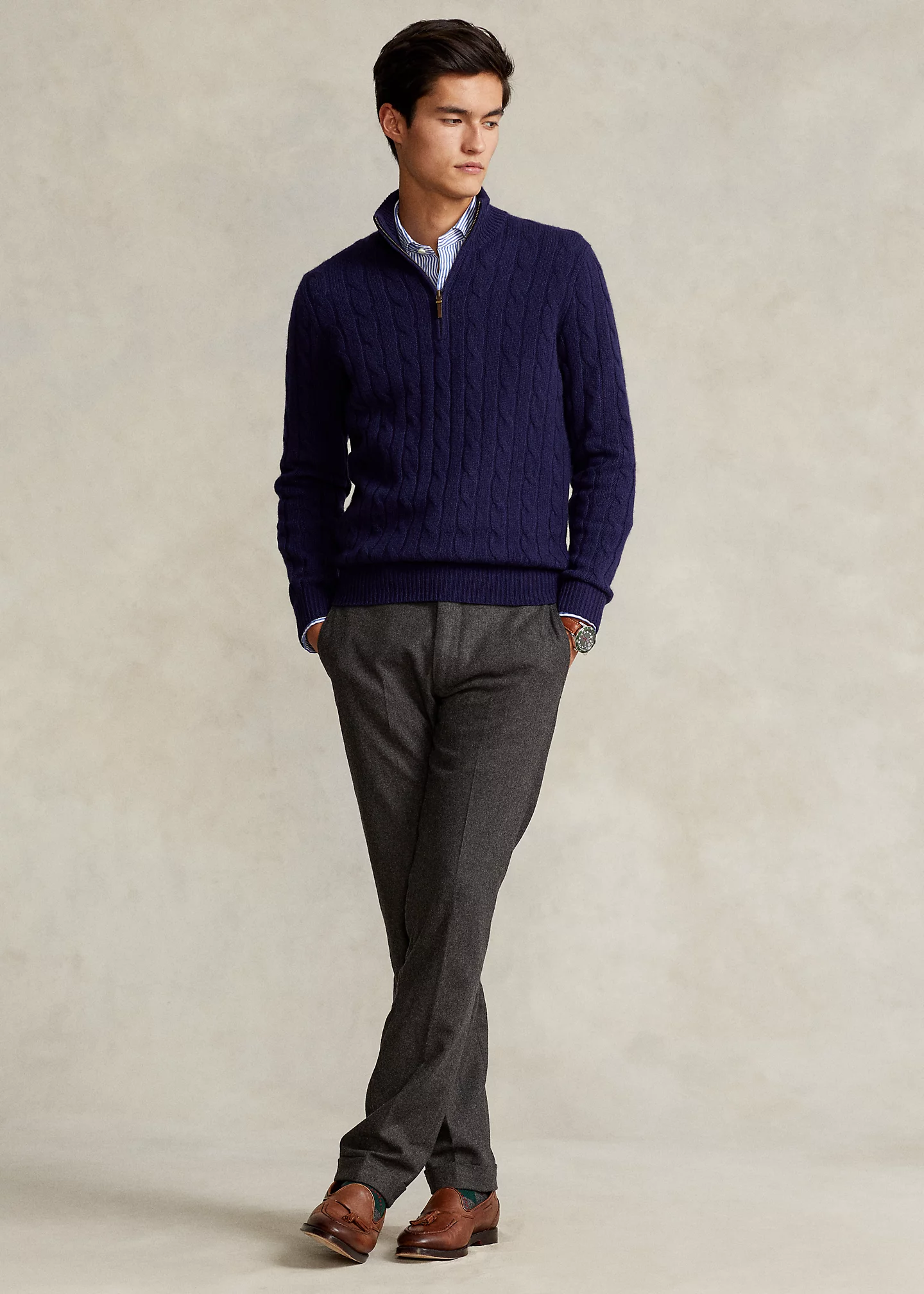 Cable-Knit Cashmere Quarter-Zip Sweater