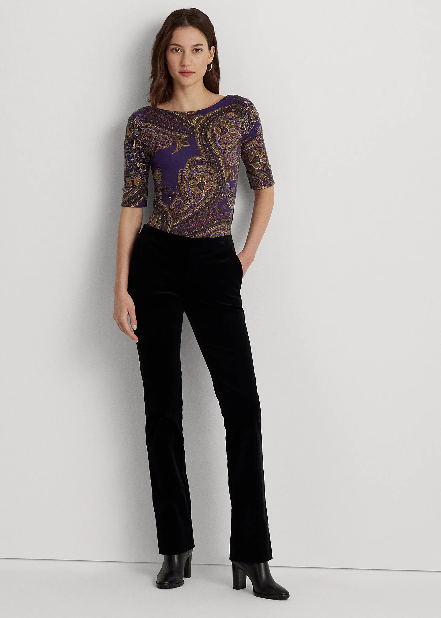 Paisley Stretch Cotton Boatneck Tee