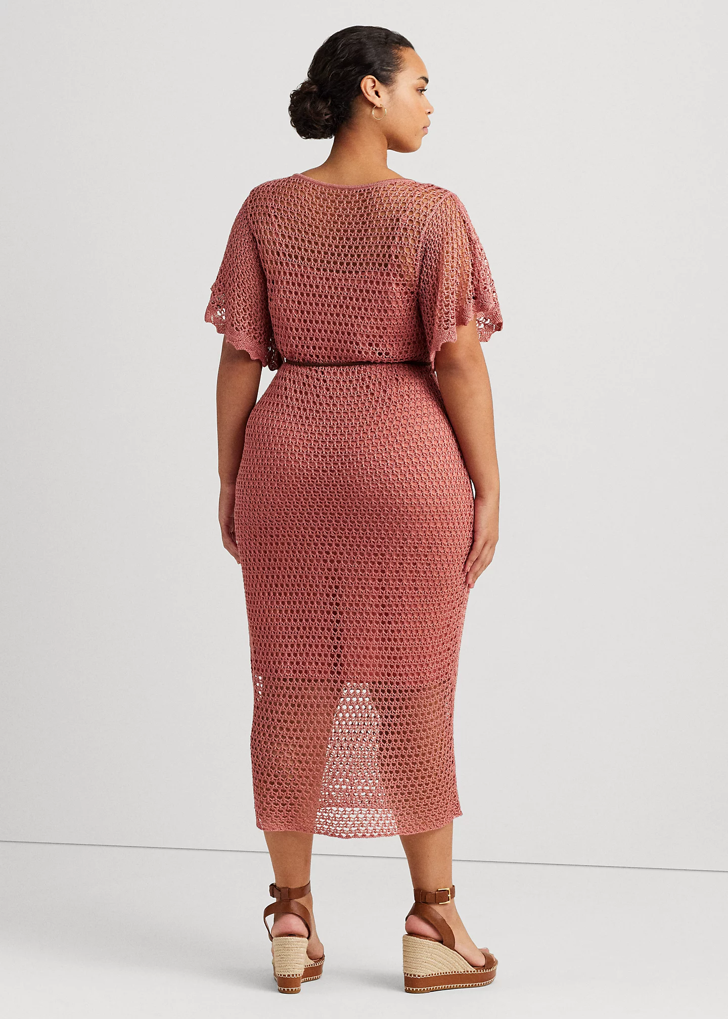 Belted Linen-Blend Pointelle-Knit Dress