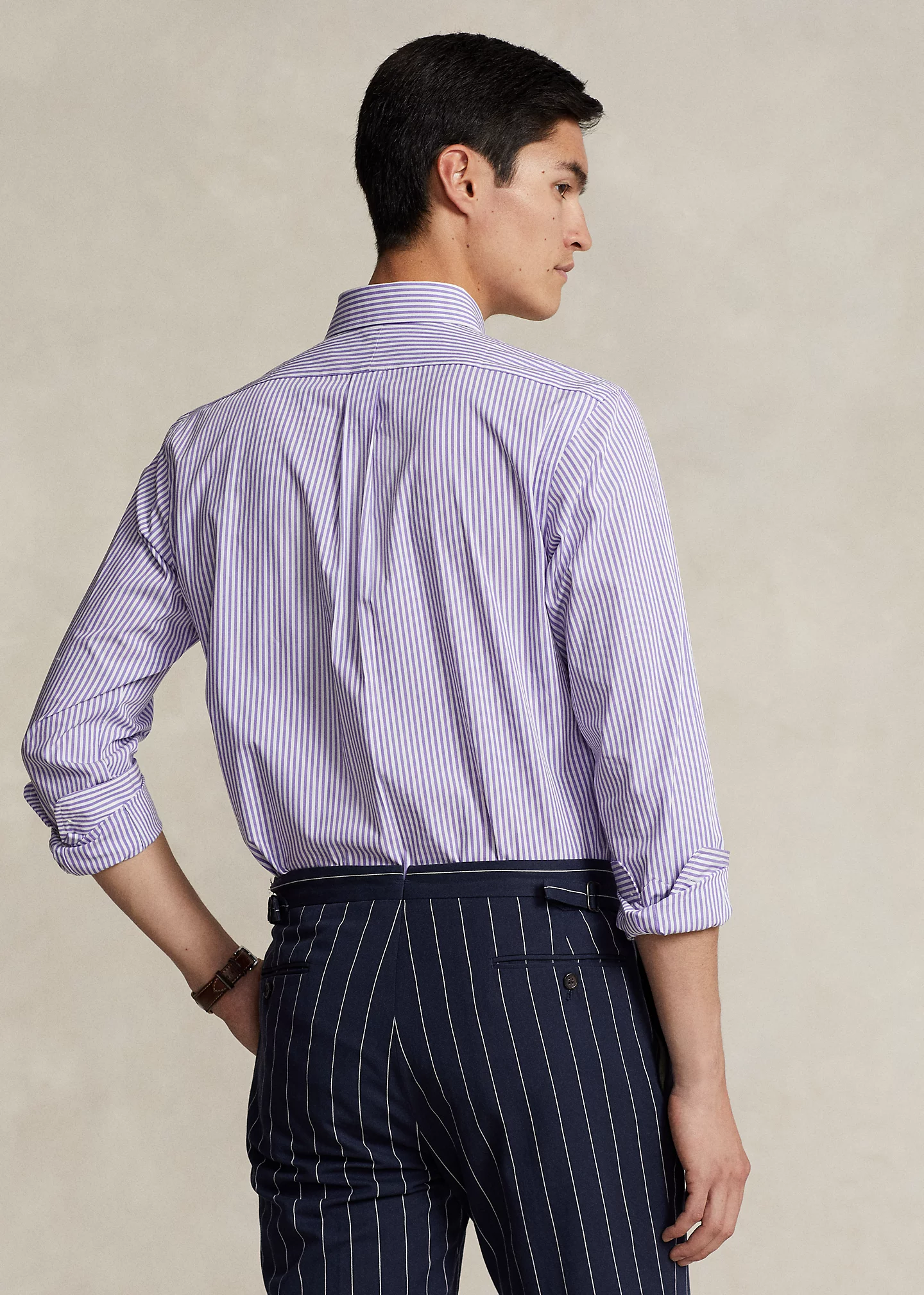 Classic Fit Striped Stretch Poplin Shirt