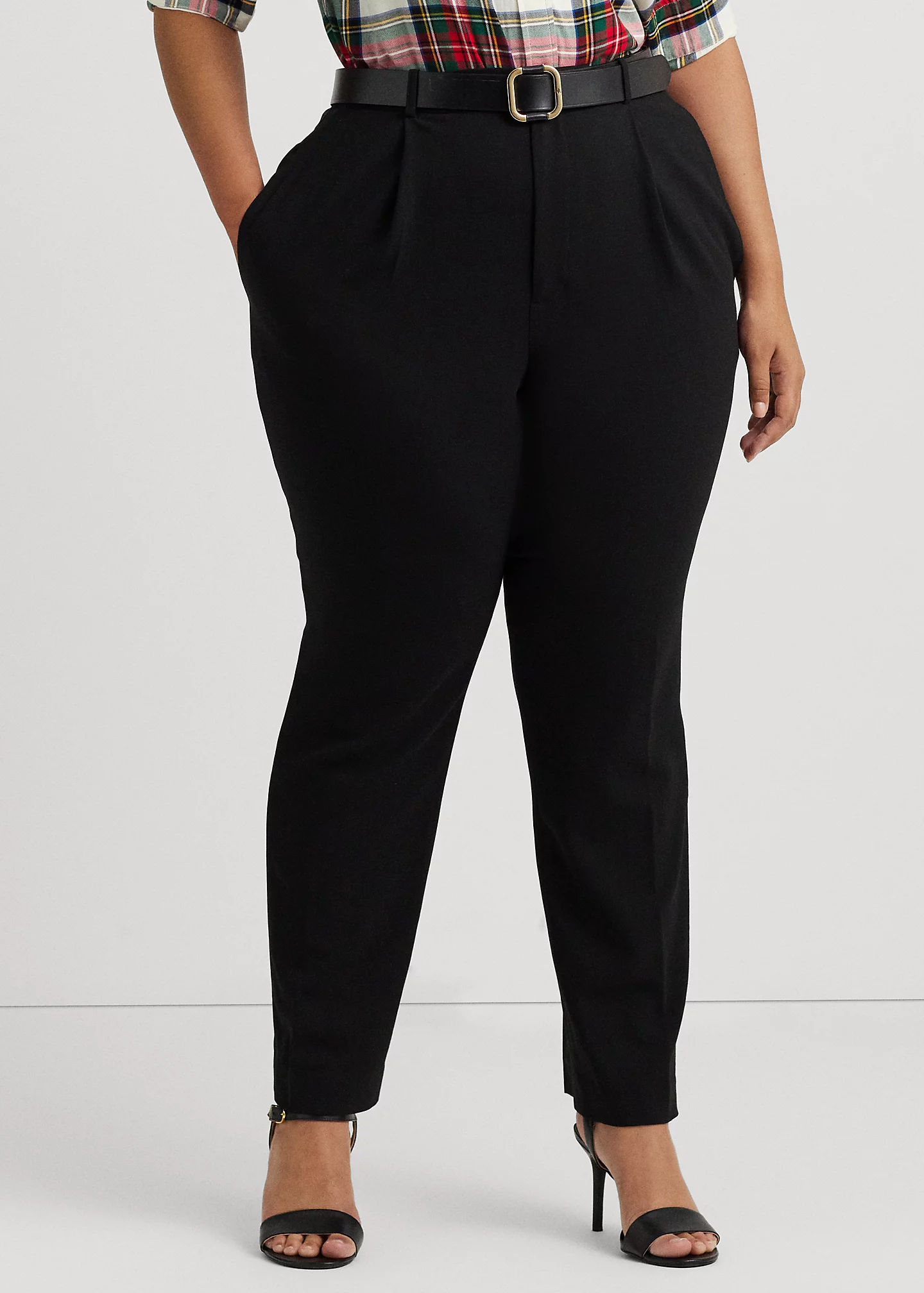 Satin-Stripe Wool Crepe Straight Pant