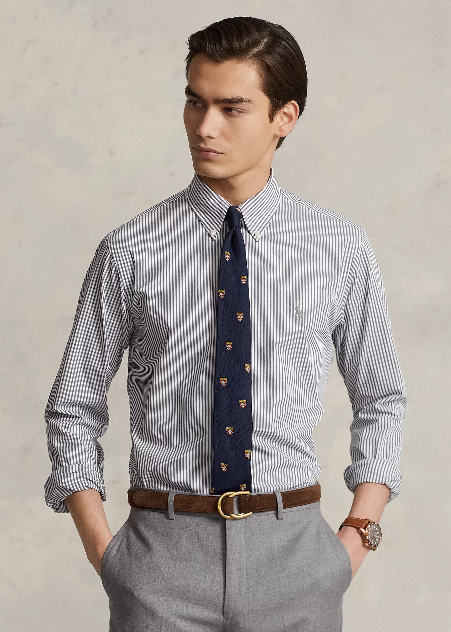 Classic Fit Striped Stretch Poplin Shirt