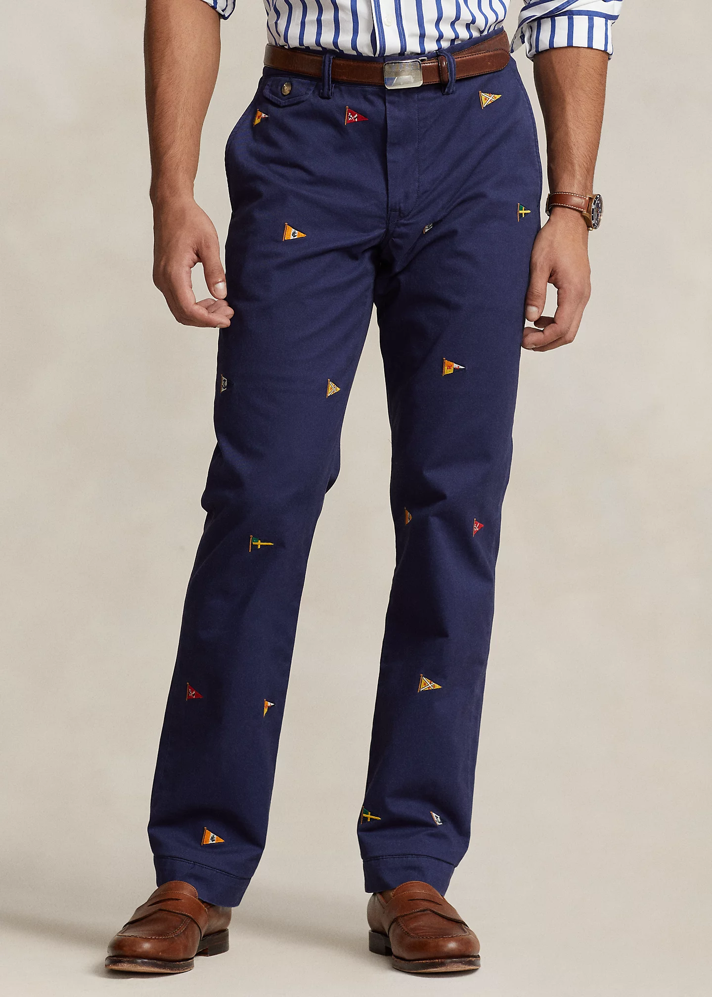 Stretch Straight Fit Embroidered Pant