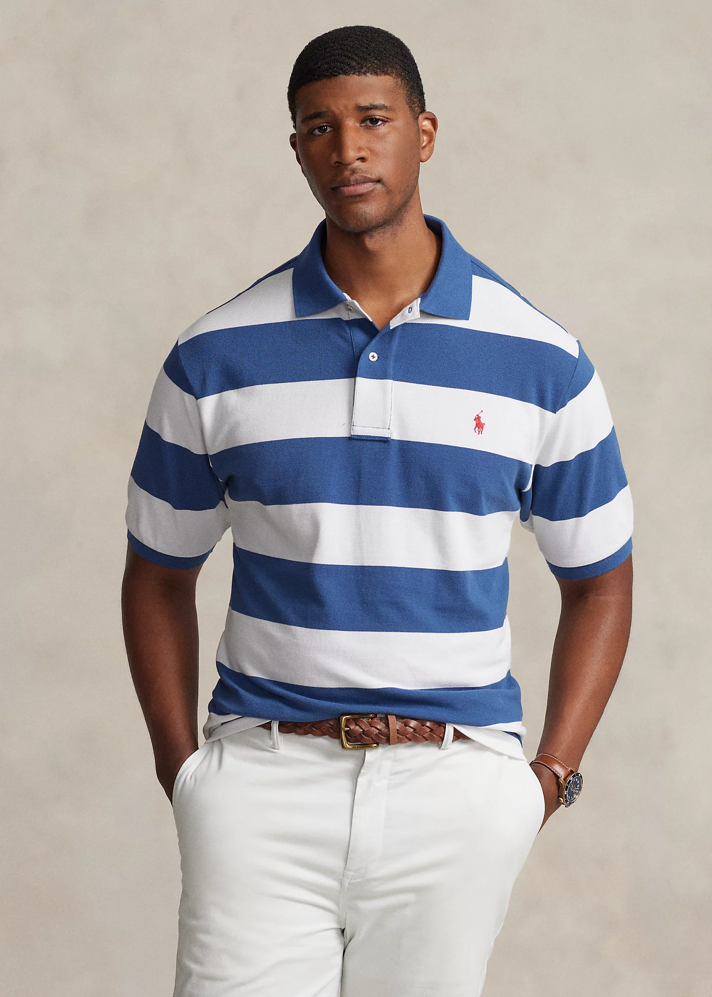 Striped Mesh Polo Shirt