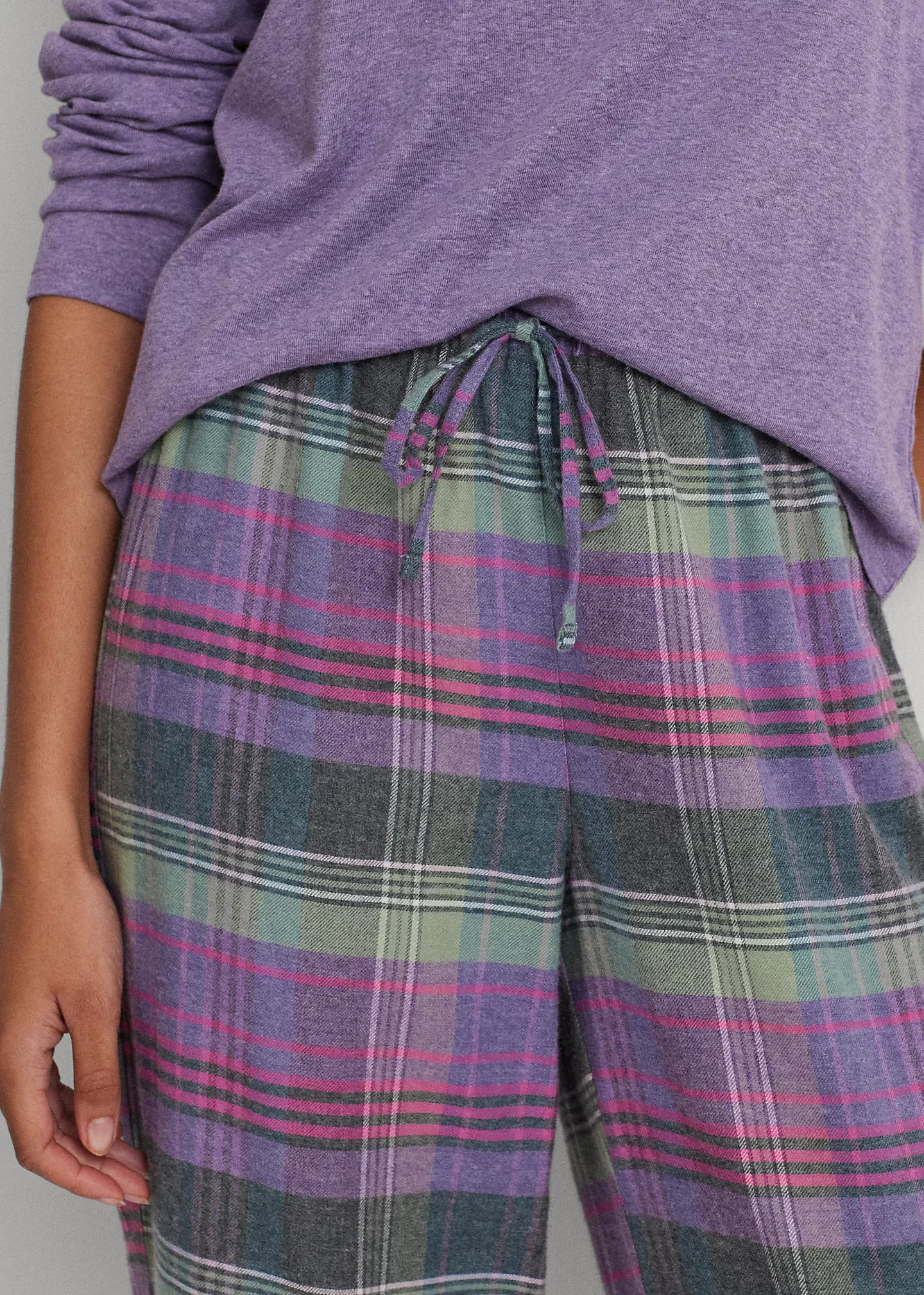 Plaid Cotton-Blend Henley Pajama Set