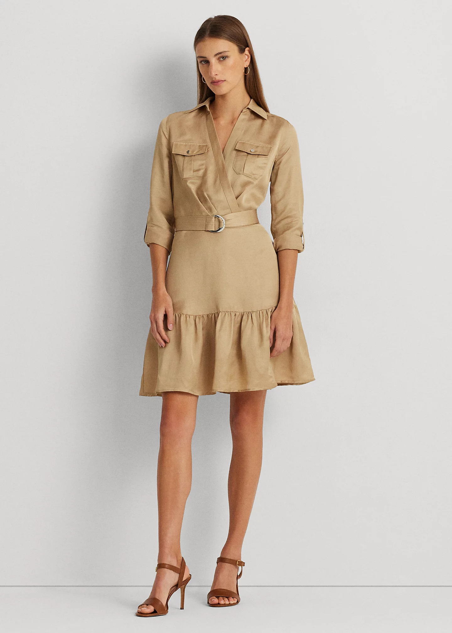 Belted Satin Shantung Shirtdress