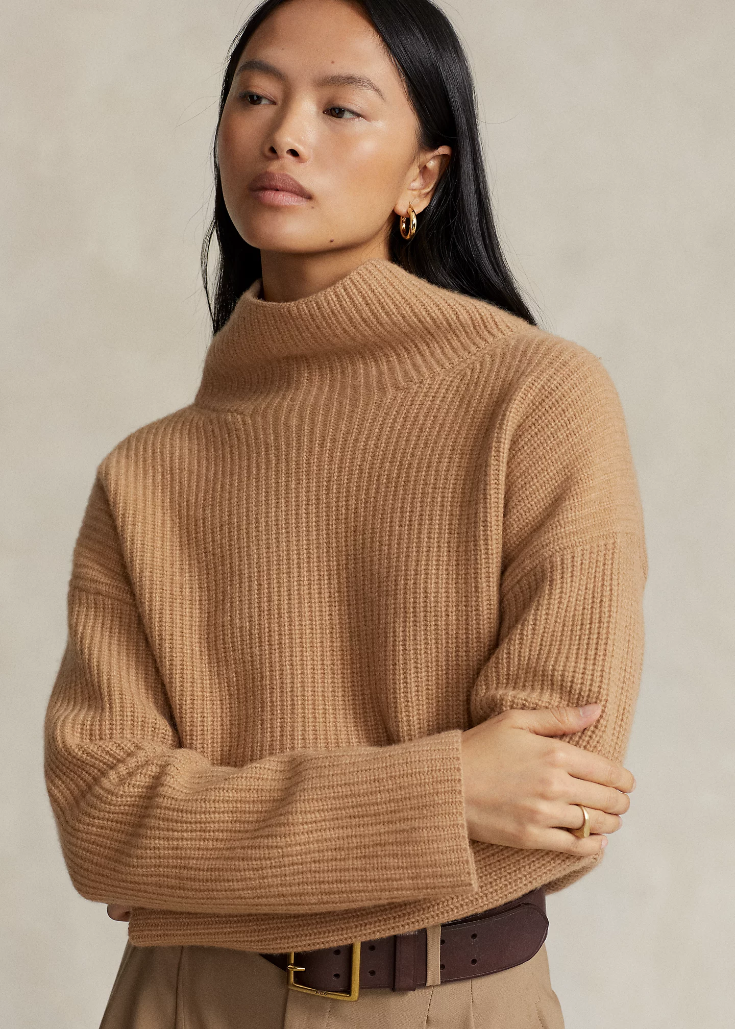 Ribbed Wool-Cashmere Mockneck Sweater