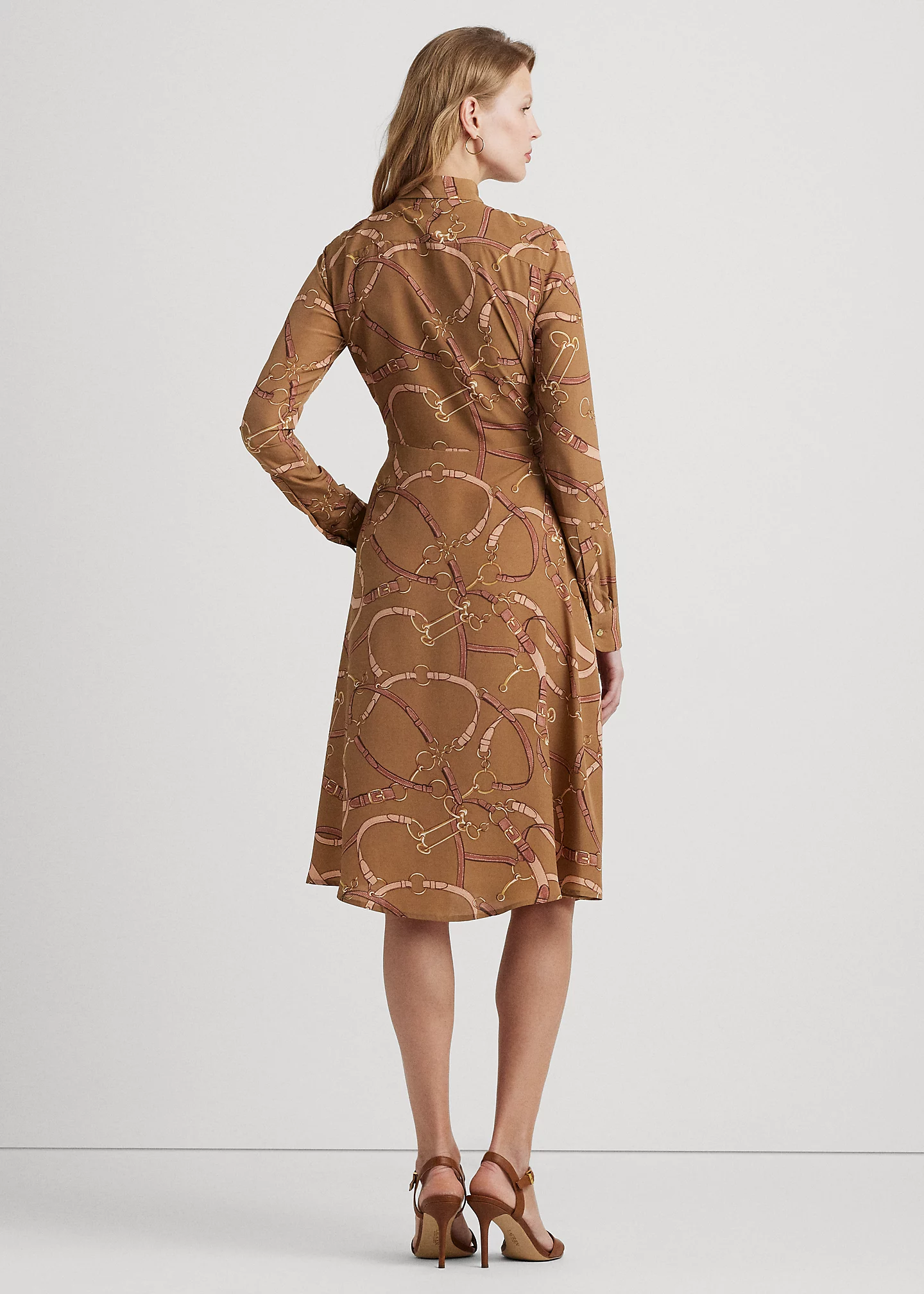 Belting-Print Tie-Front Crepe Shirtdress