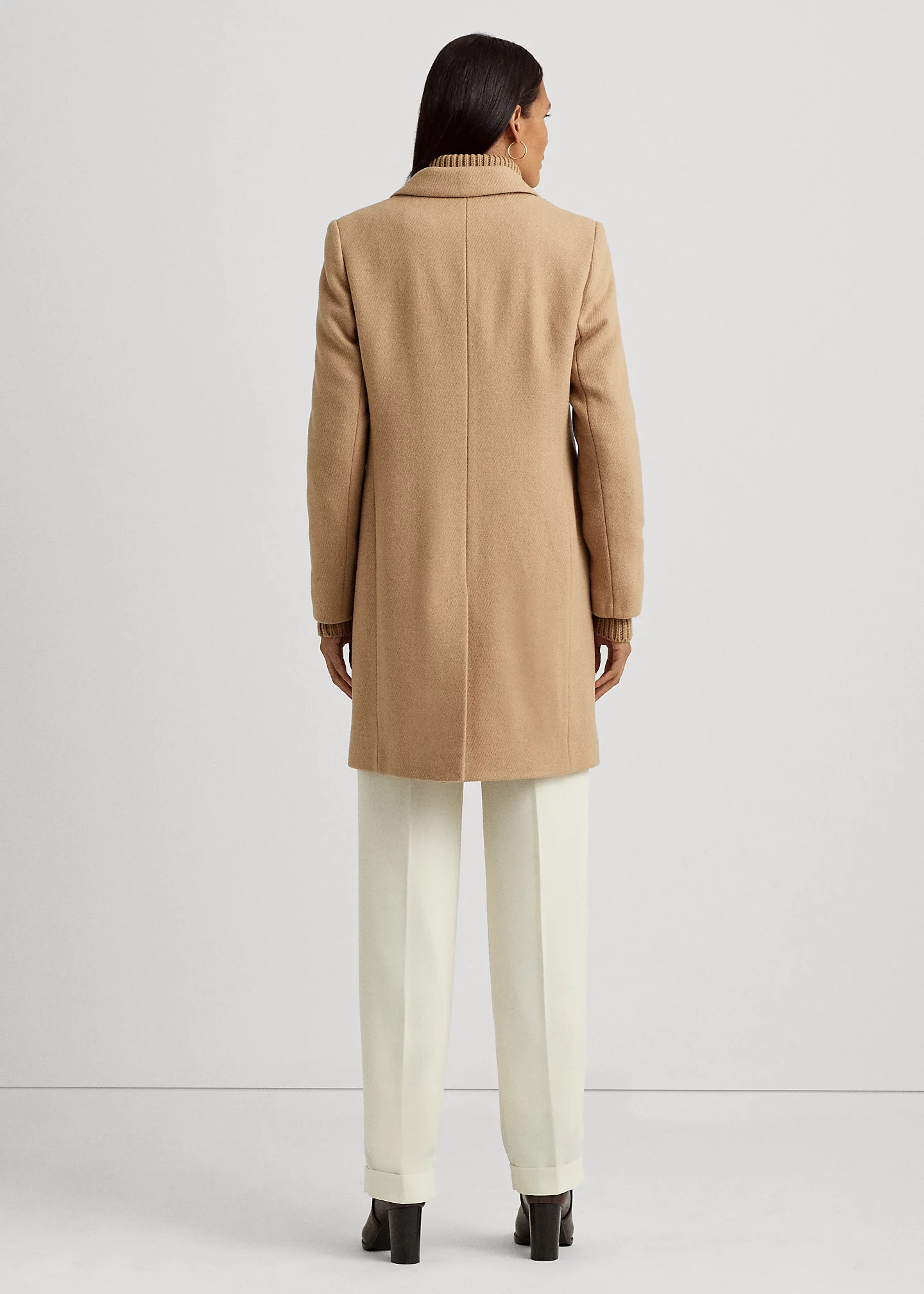 Wool-Blend Twill Reefer Coat