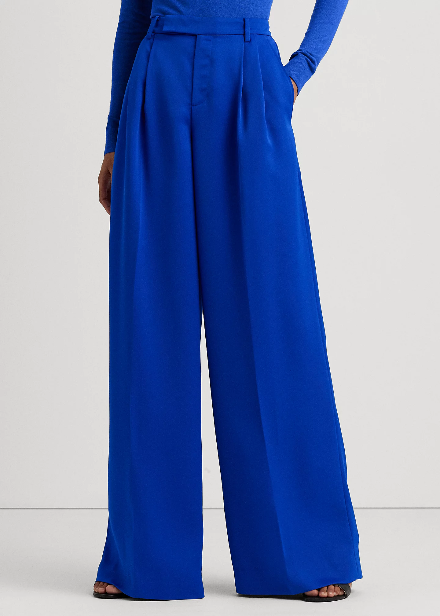 Pleated Satin Crepe Wide-Leg Pant