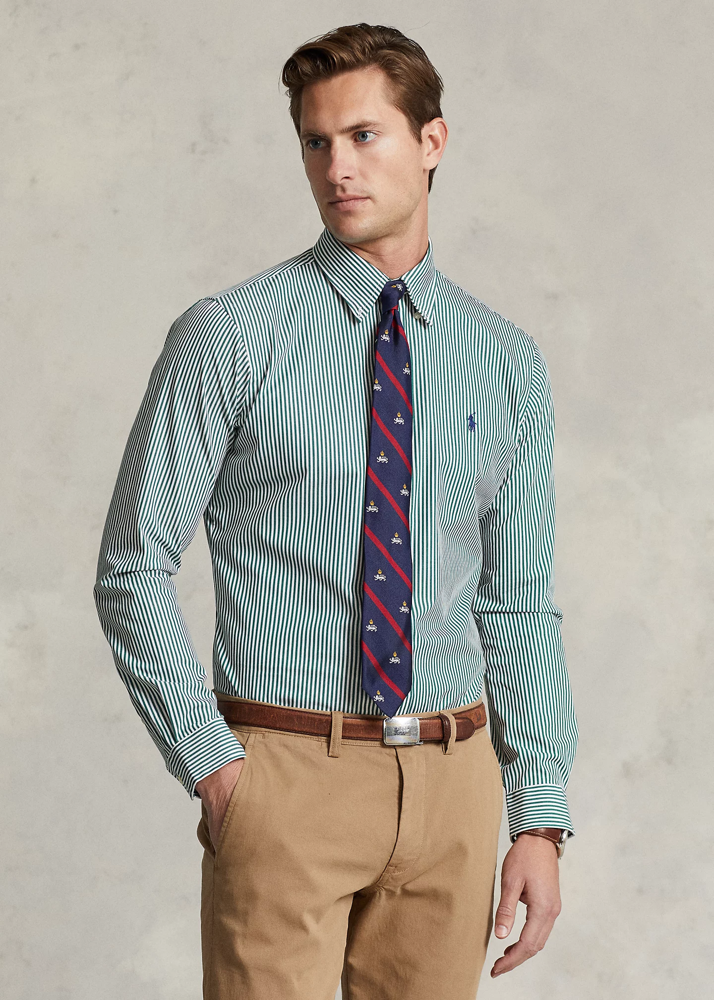 Classic Fit Striped Stretch Poplin Shirt