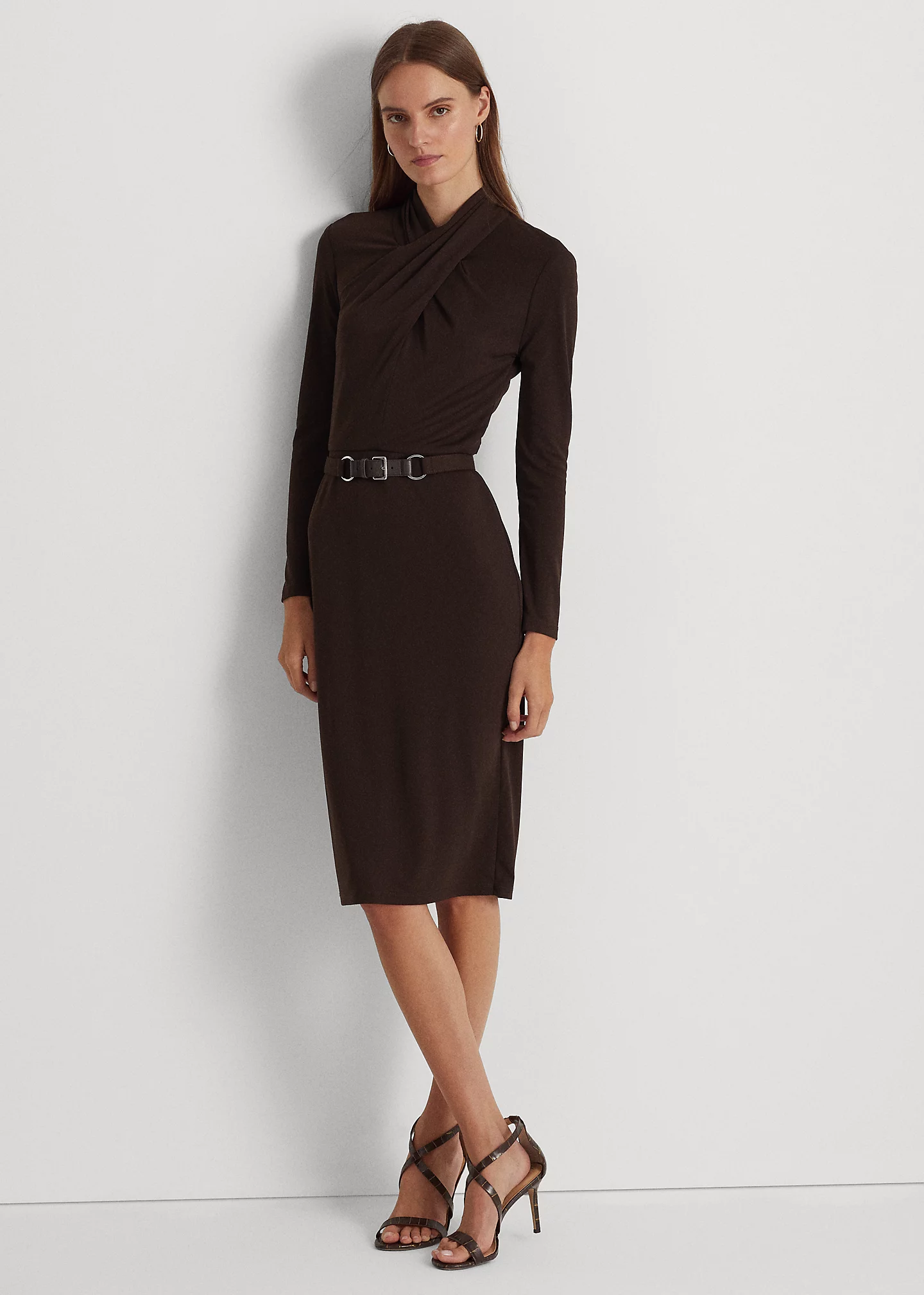 Belted Mockneck Jersey Dress