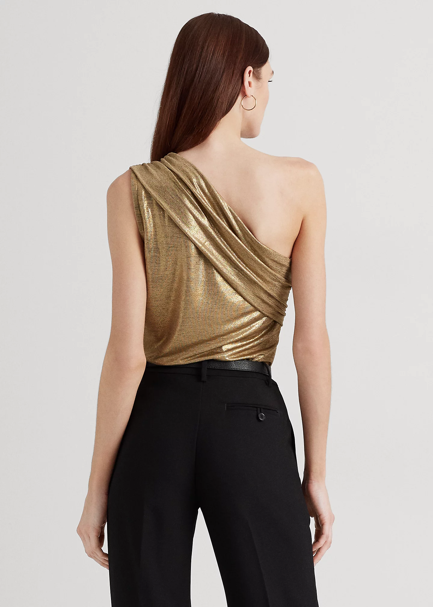 Foil-Print Jersey One-Shoulder Top