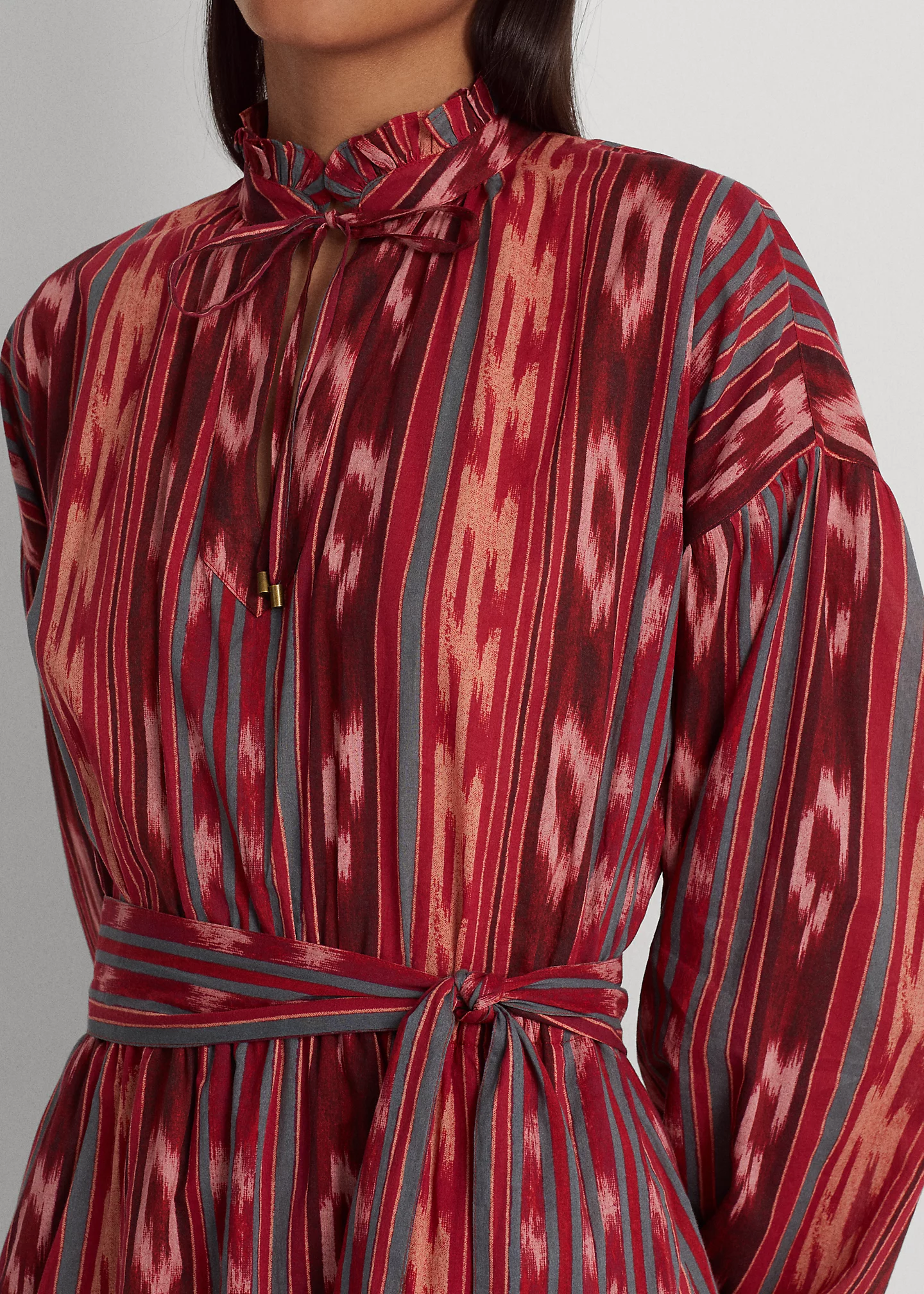 Geo-Stripe Belted Cotton Voile Dress