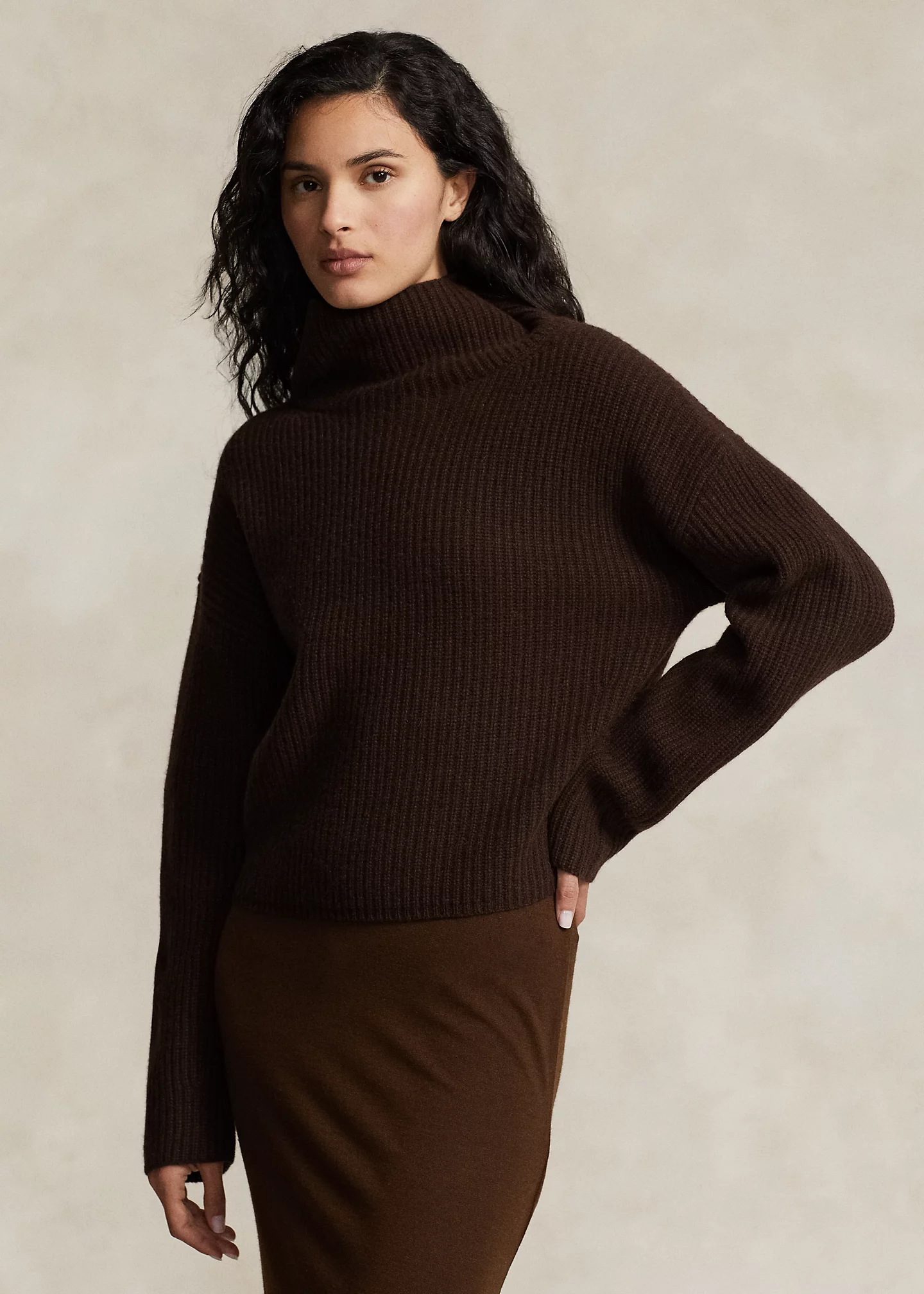 Ribbed Wool-Cashmere Mockneck Sweater
