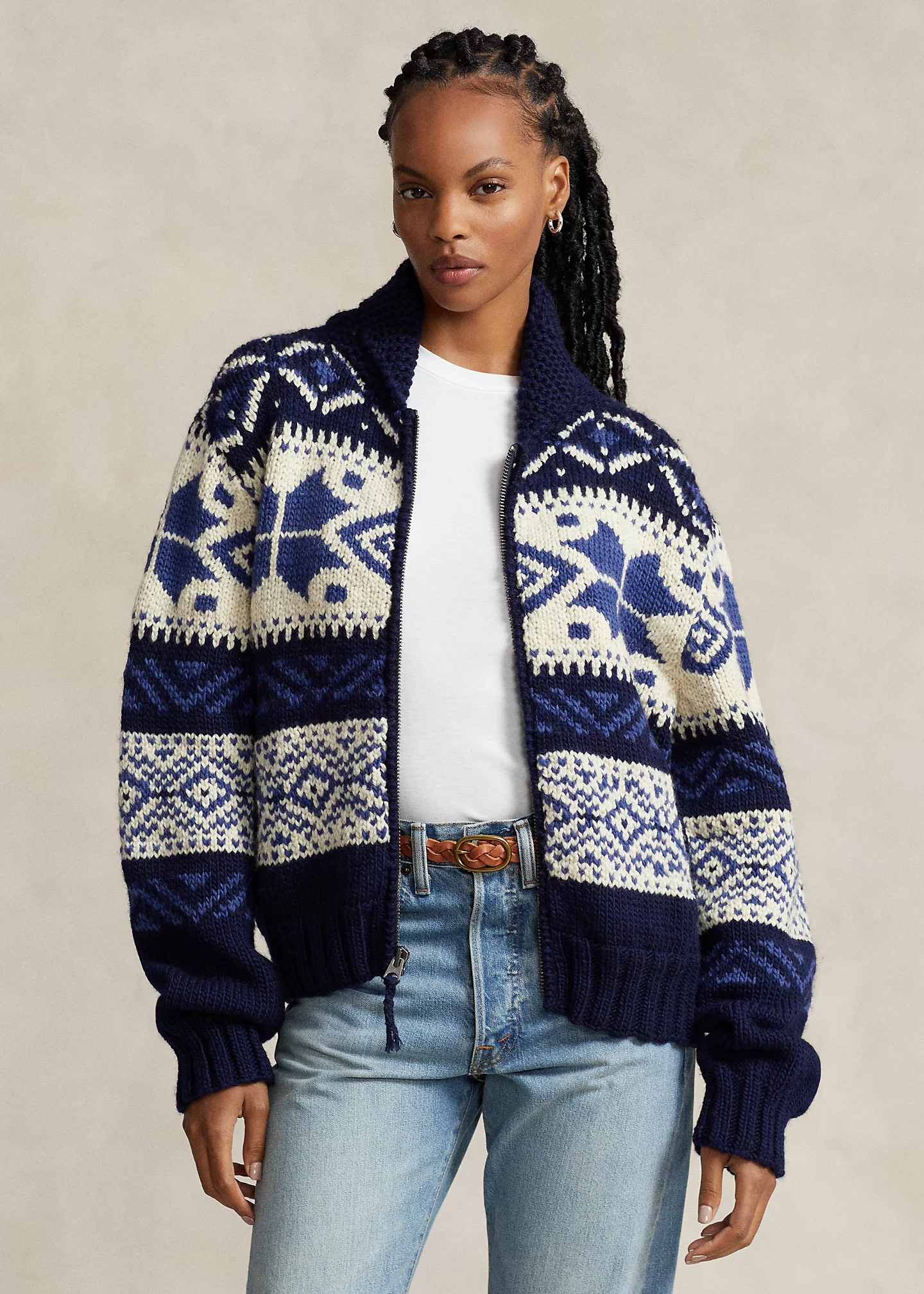 Geo-Motif Wool-Blend Cardigan
