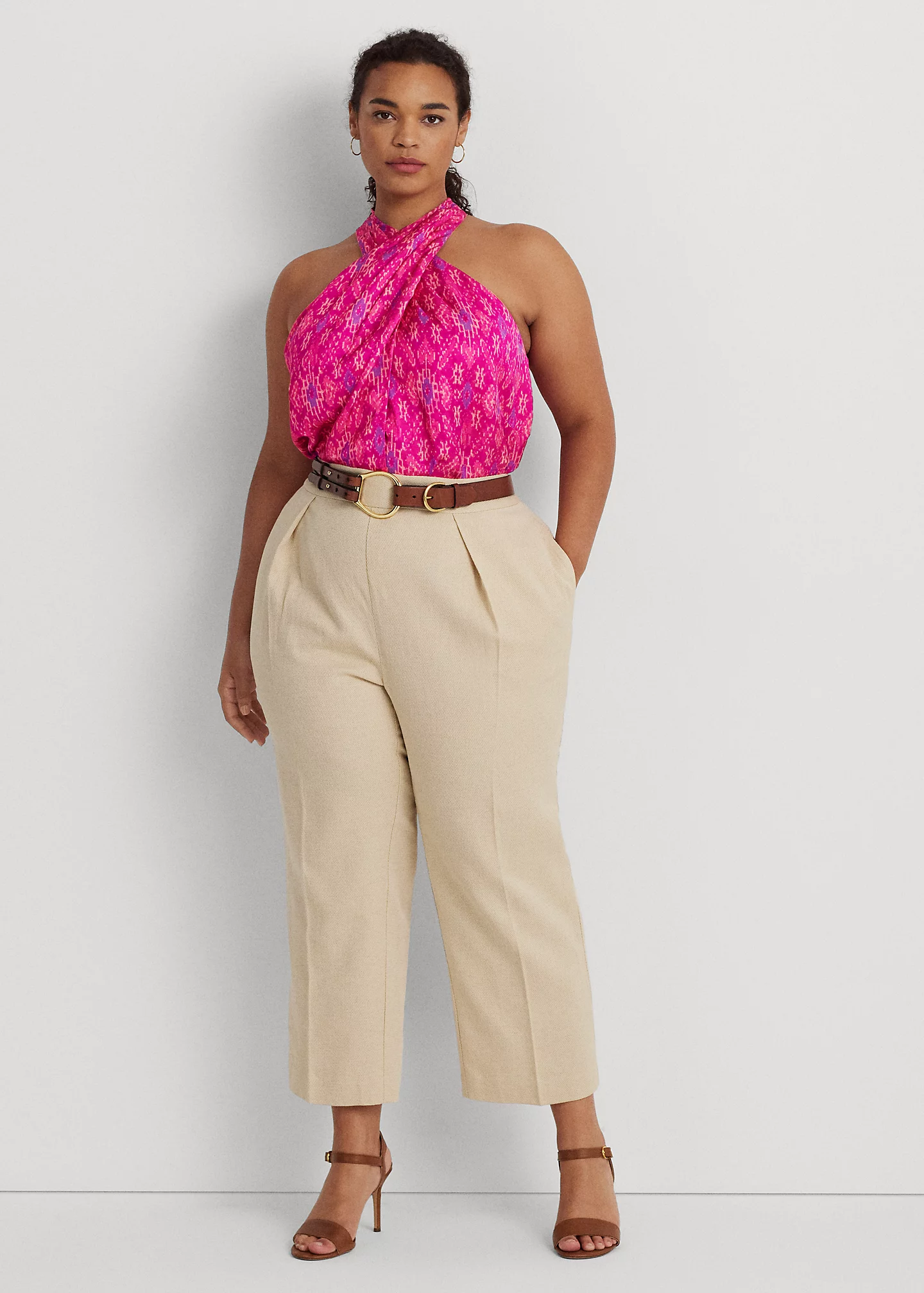 Geo-Print Shantung Halter Blouse