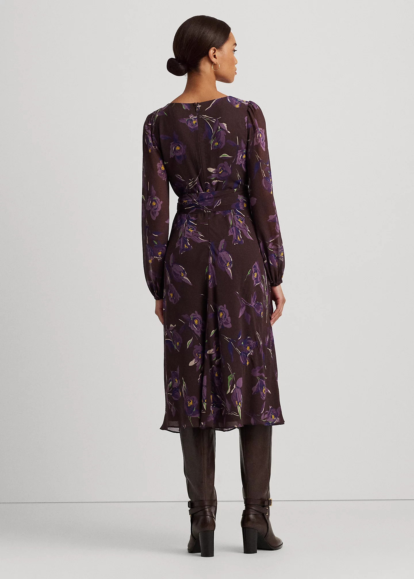 Floral Belted Crinkle Georgette Dress