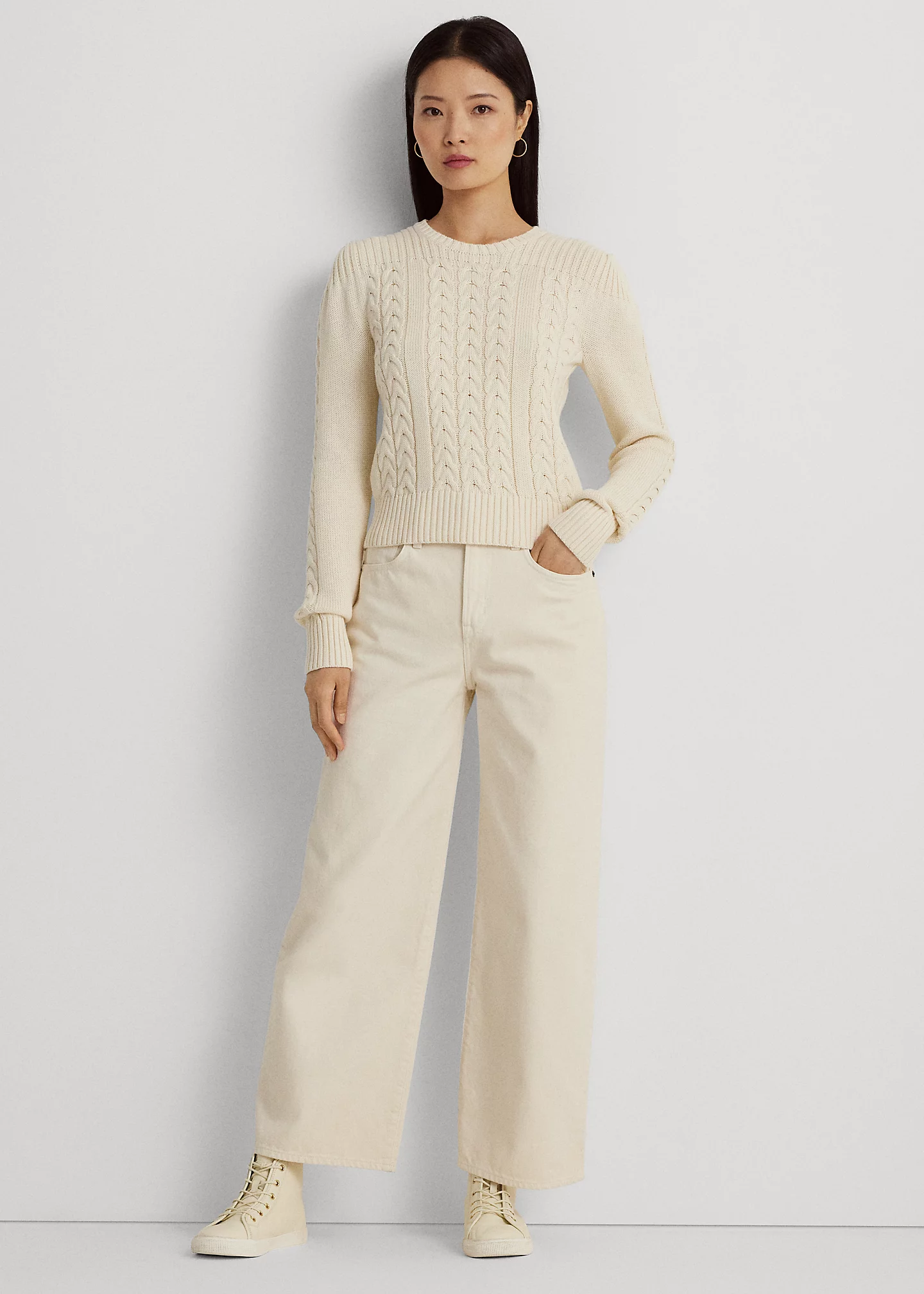 Cable-Knit Puff-Sleeve Sweater