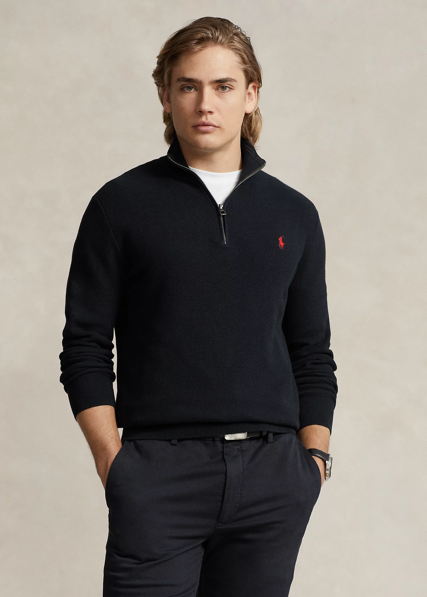 Mesh-Knit Cotton Quarter-Zip Sweater