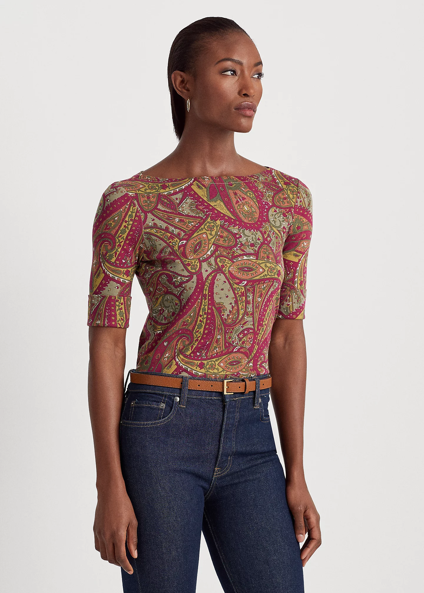 Paisley Stretch Cotton Boatneck Top
