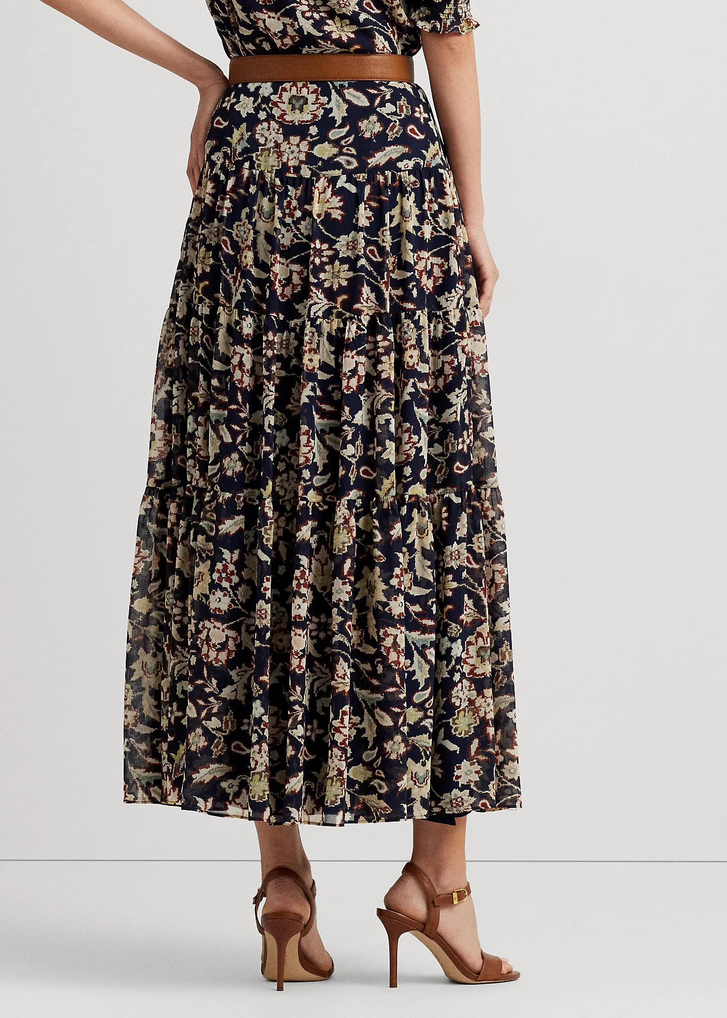 Floral Crinkle Georgette Tiered Skirt
