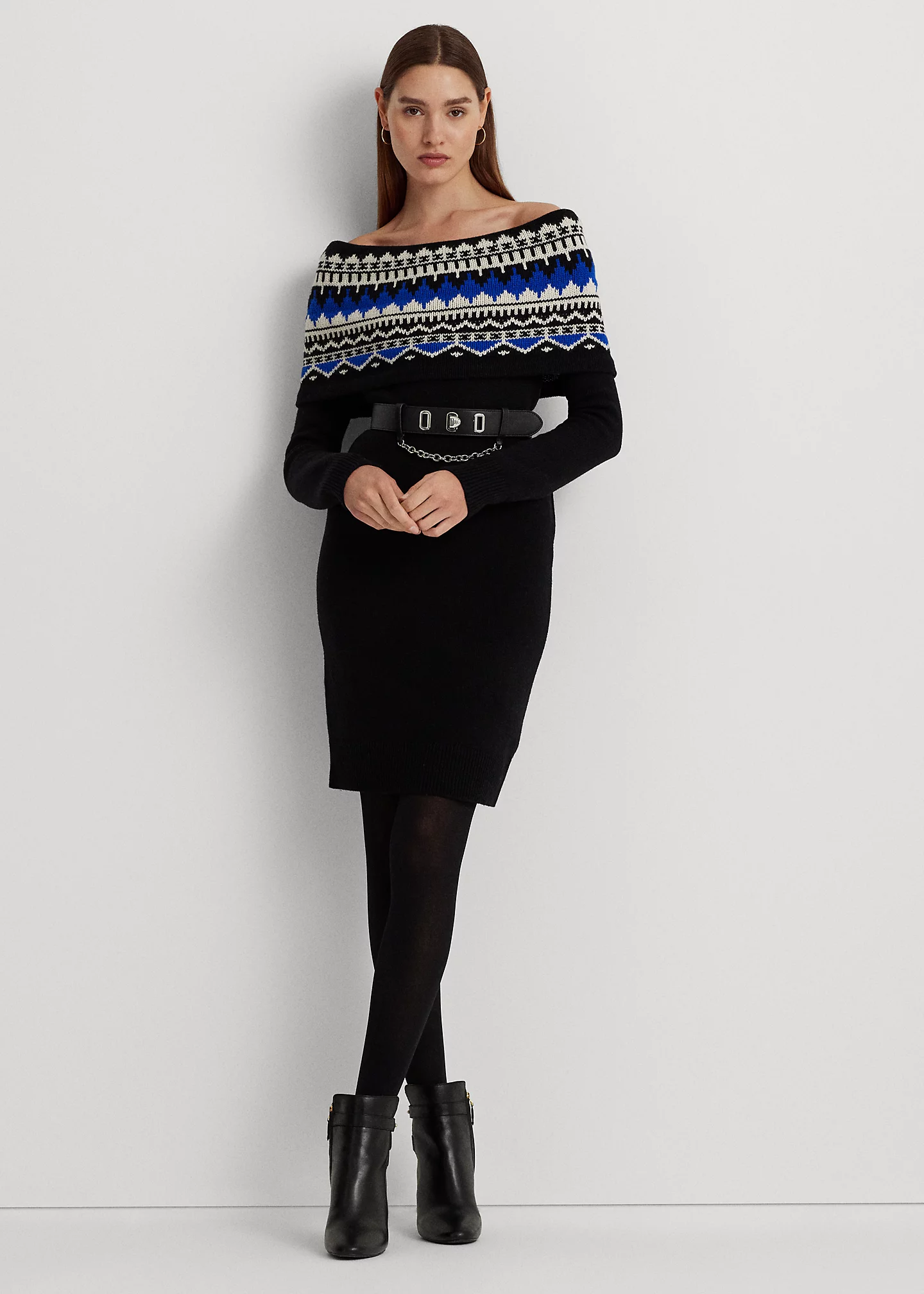 Fair Isle Off-the-Shoulder Sweater Dress