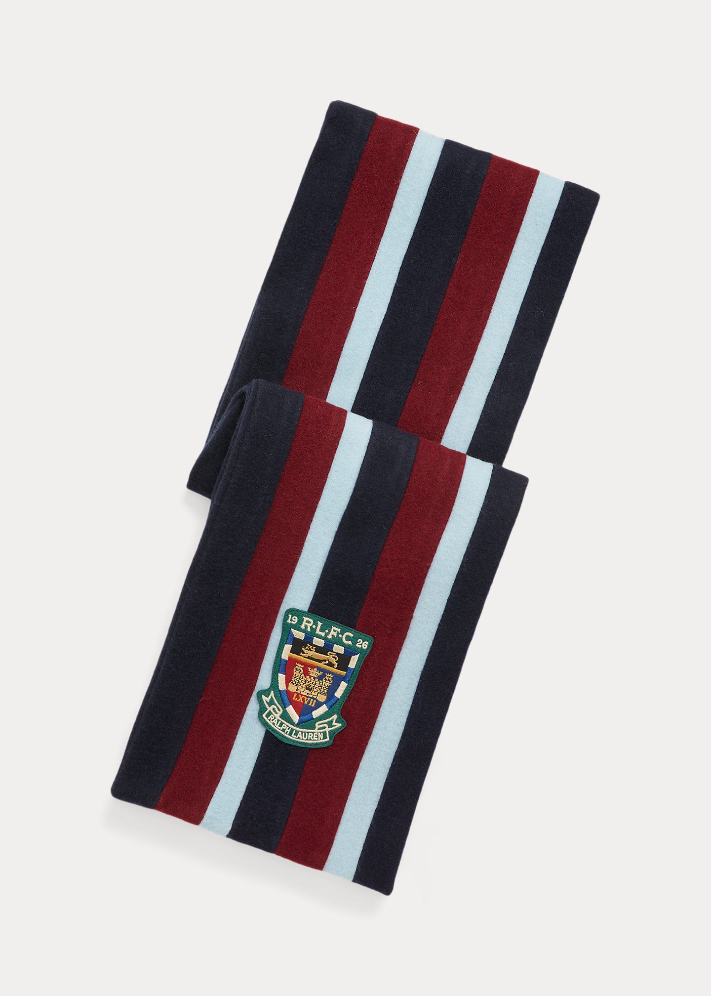 Crest-Patch Striped Wool Scarf