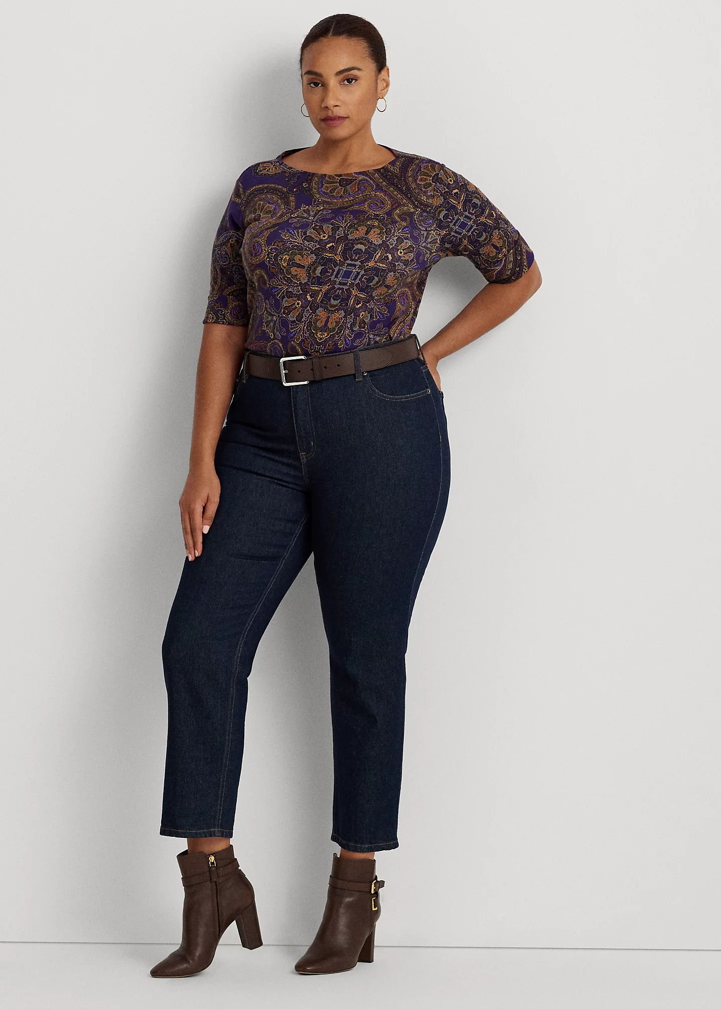 Paisley Stretch Cotton Boatneck Tee