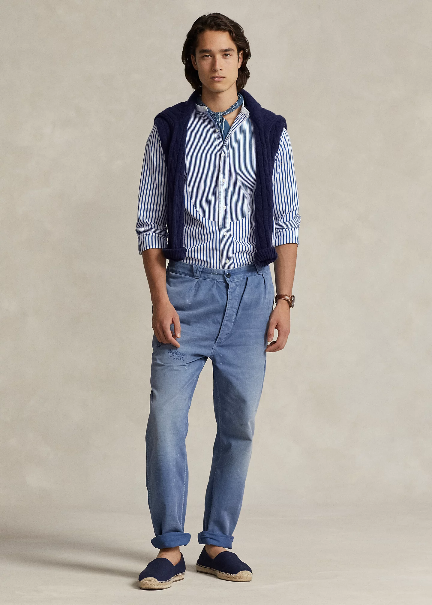 Straight Fit Distressed Twill Pant