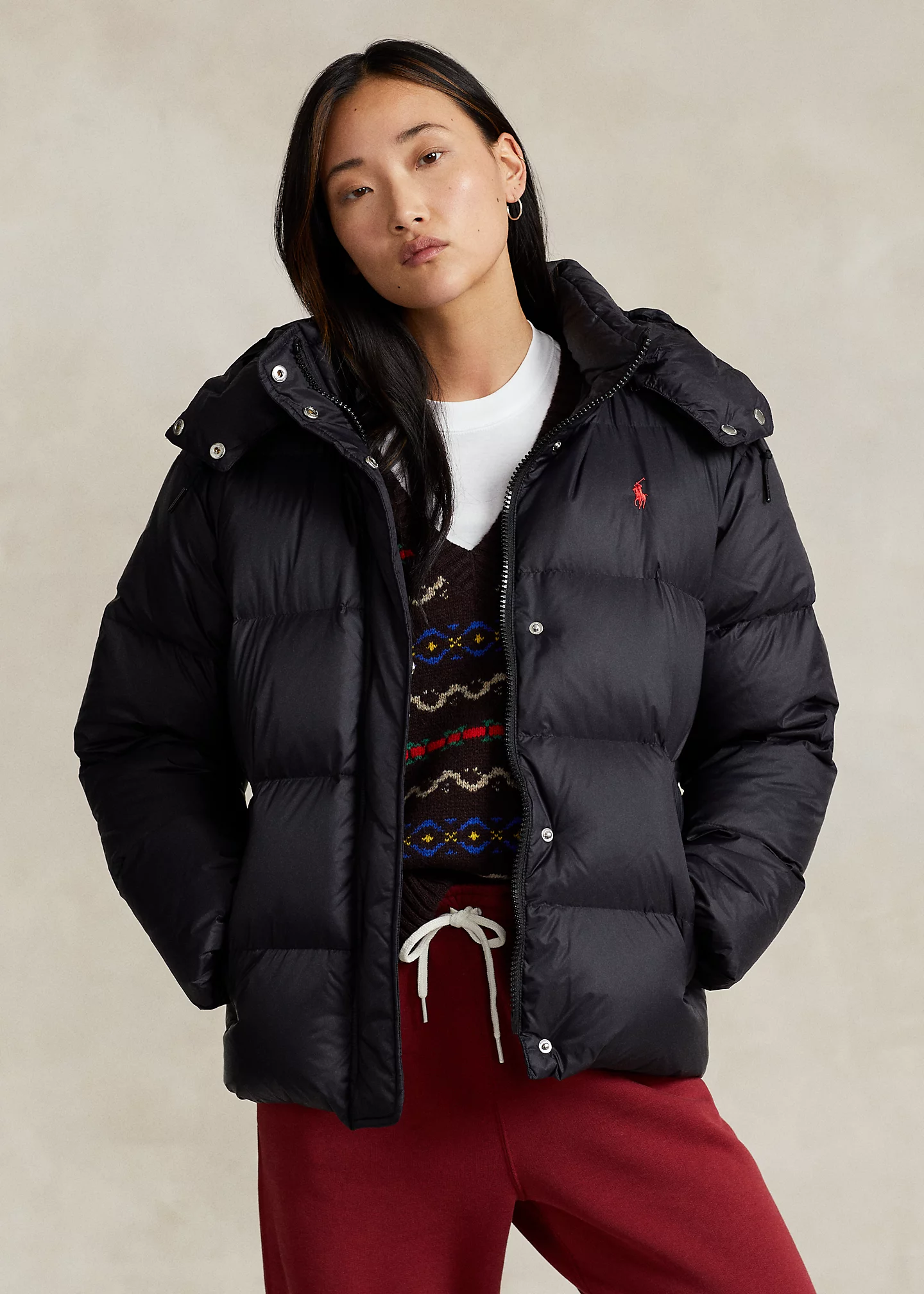 Water-Repellent Hooded Down Jacket
