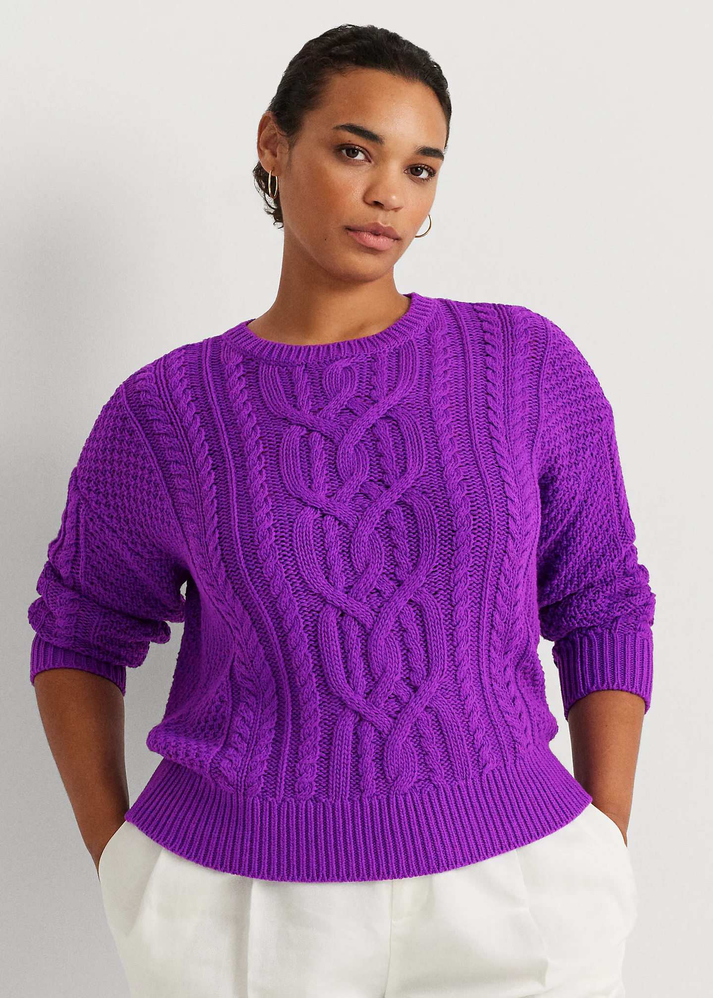 Cable-Knit Cotton Crewneck Sweater