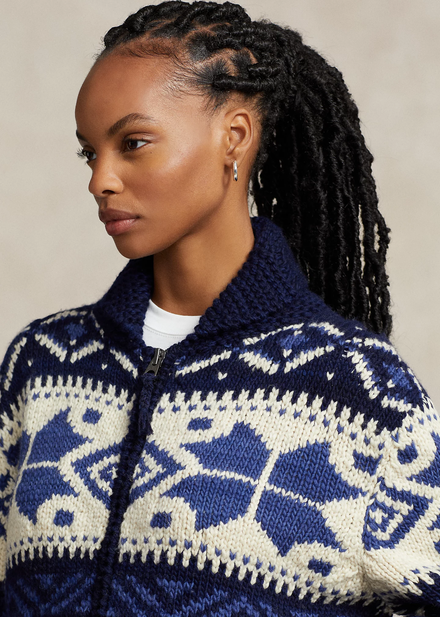 Geo-Motif Wool-Blend Cardigan