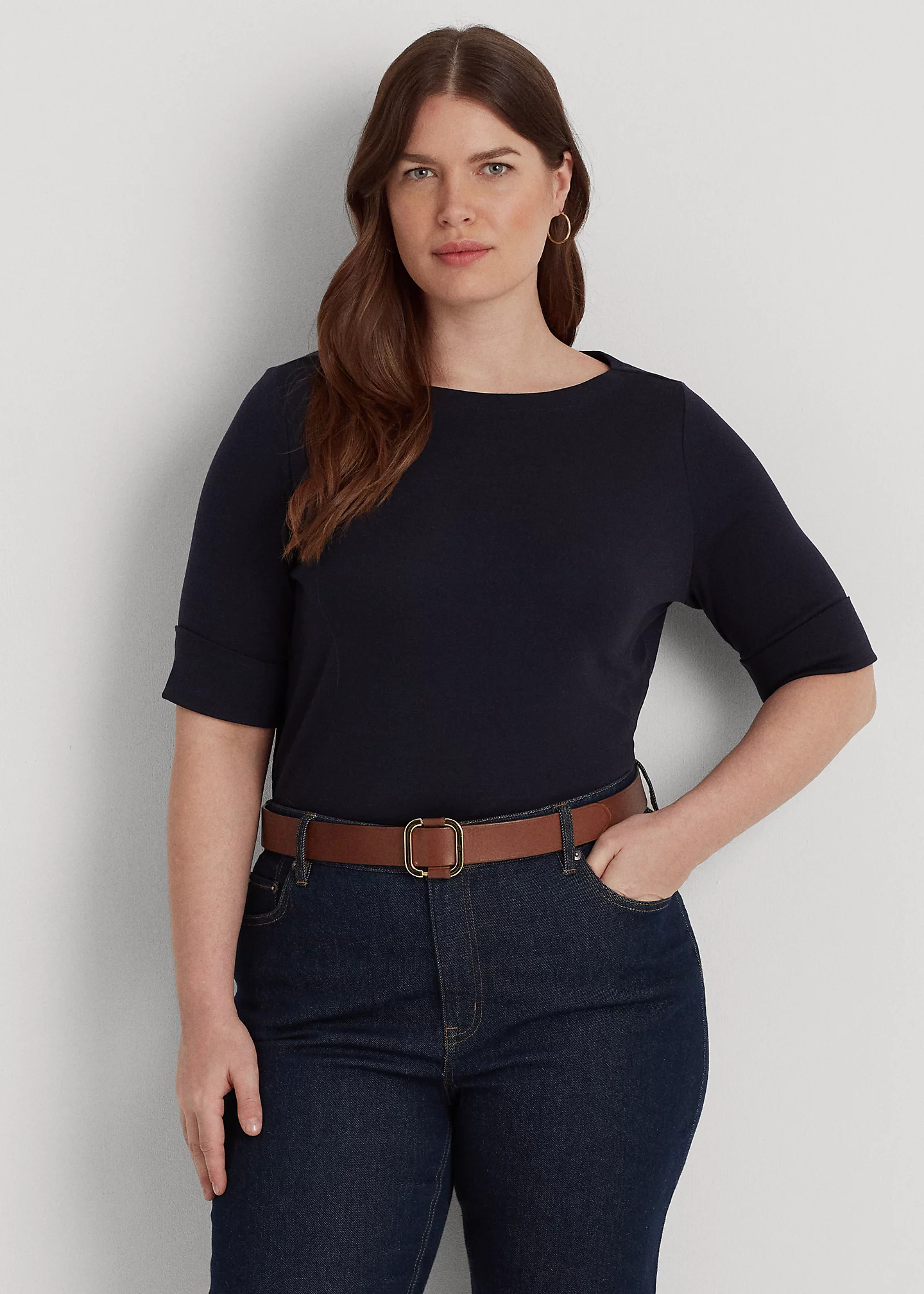 Stretch Cotton Boatneck Top
