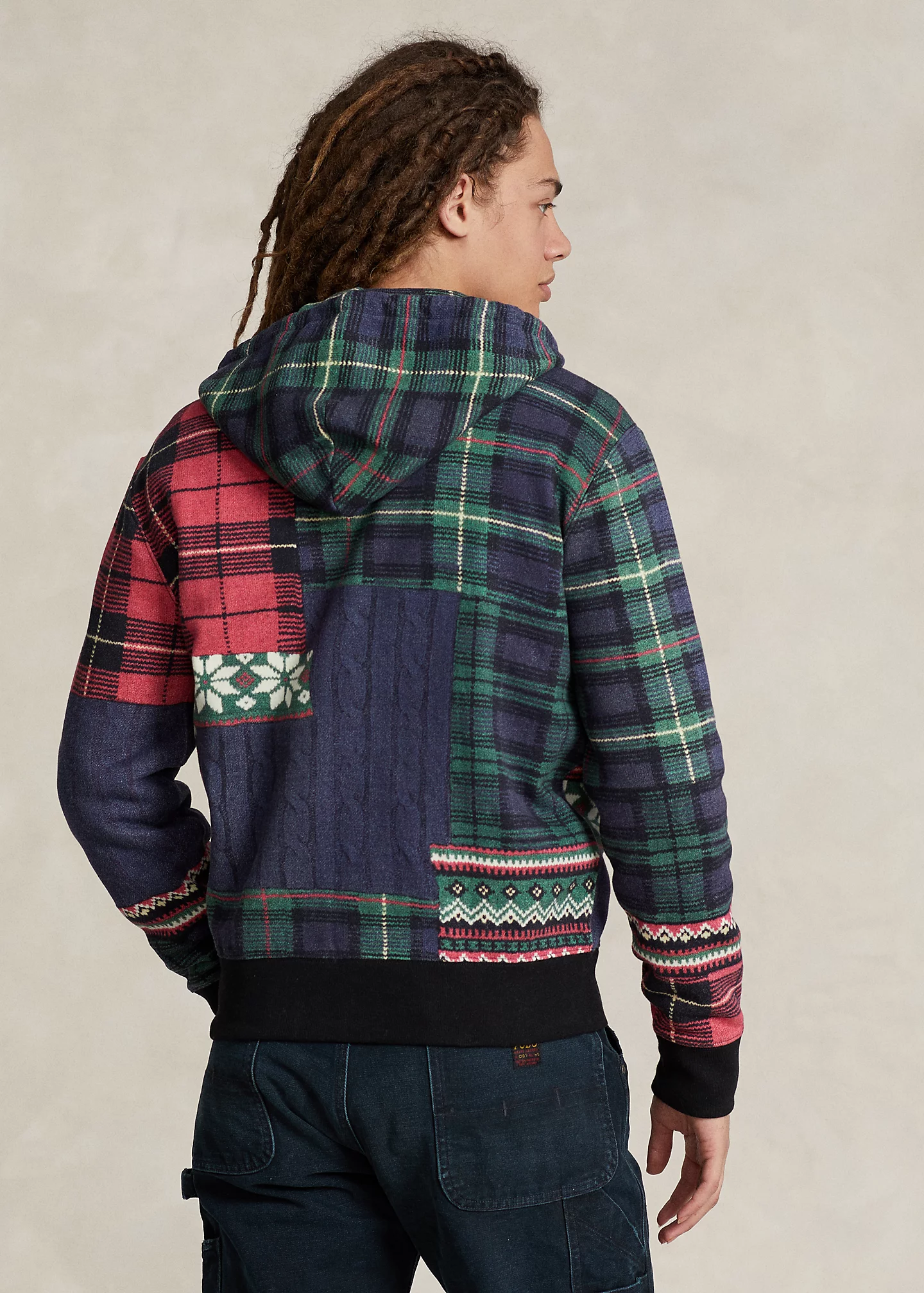 Patchwork-Print Fleece Full-Zip Hoodie