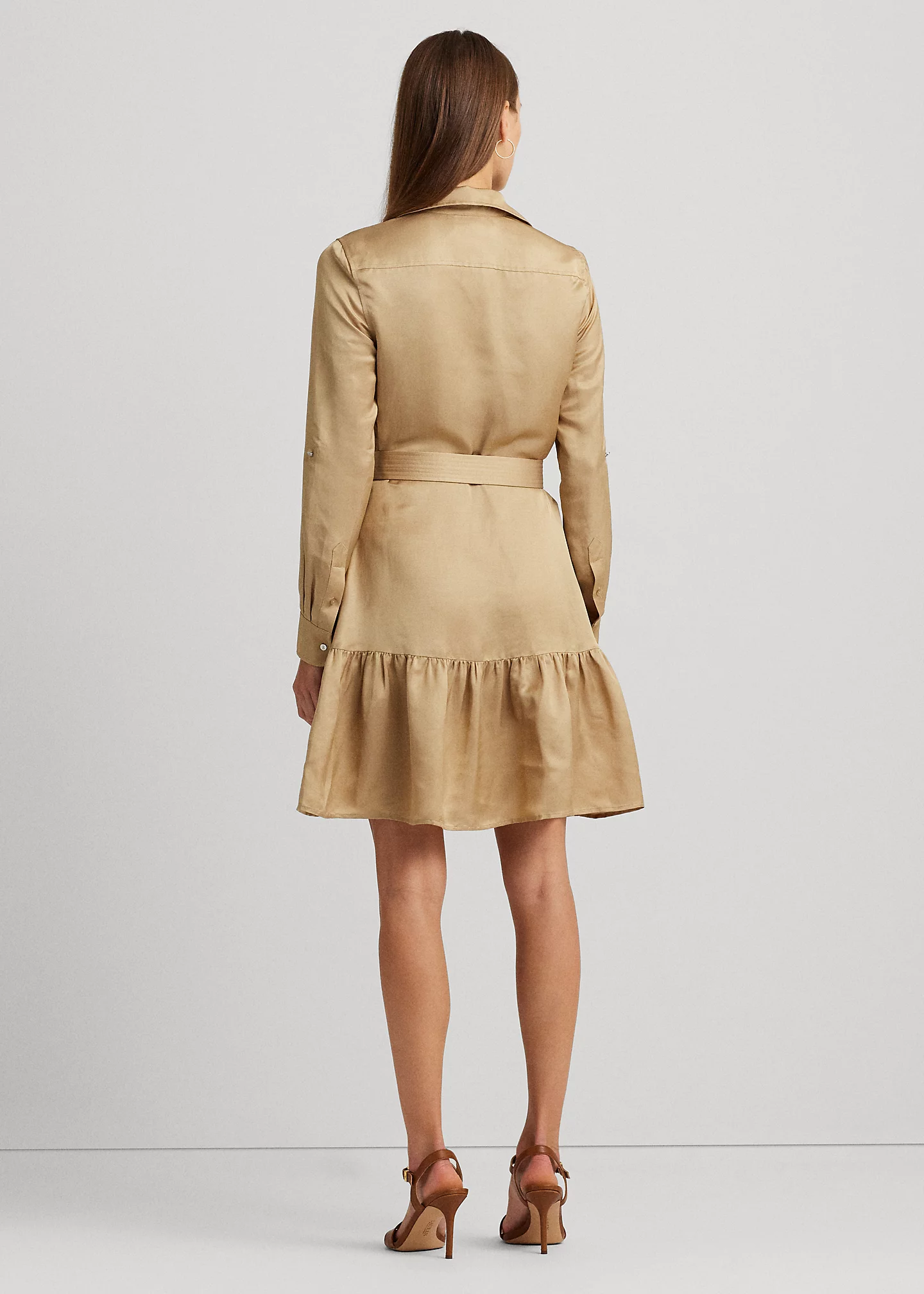 Belted Satin Shantung Shirtdress