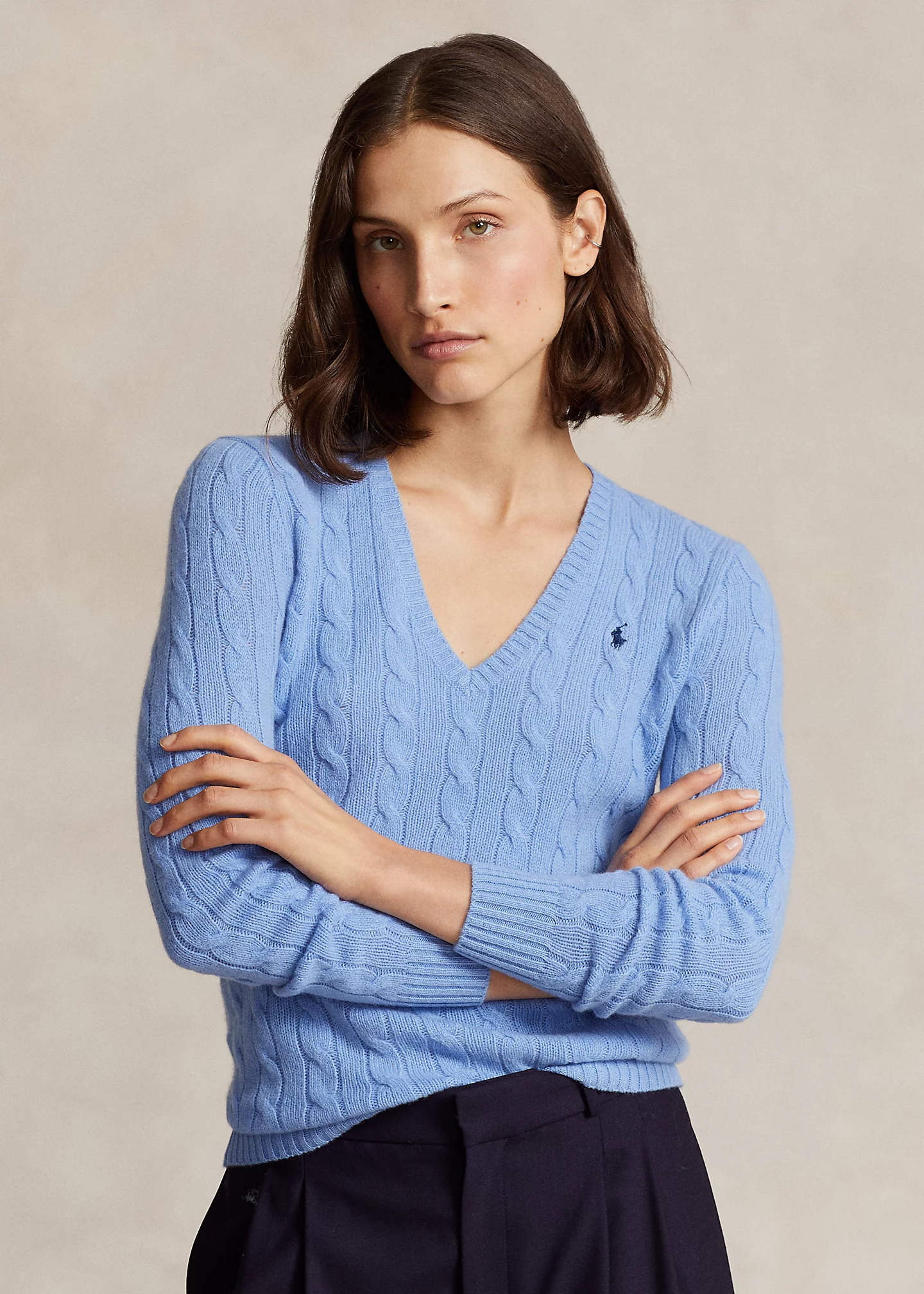 Cable-Knit Wool-Cashmere V-Neck Sweater