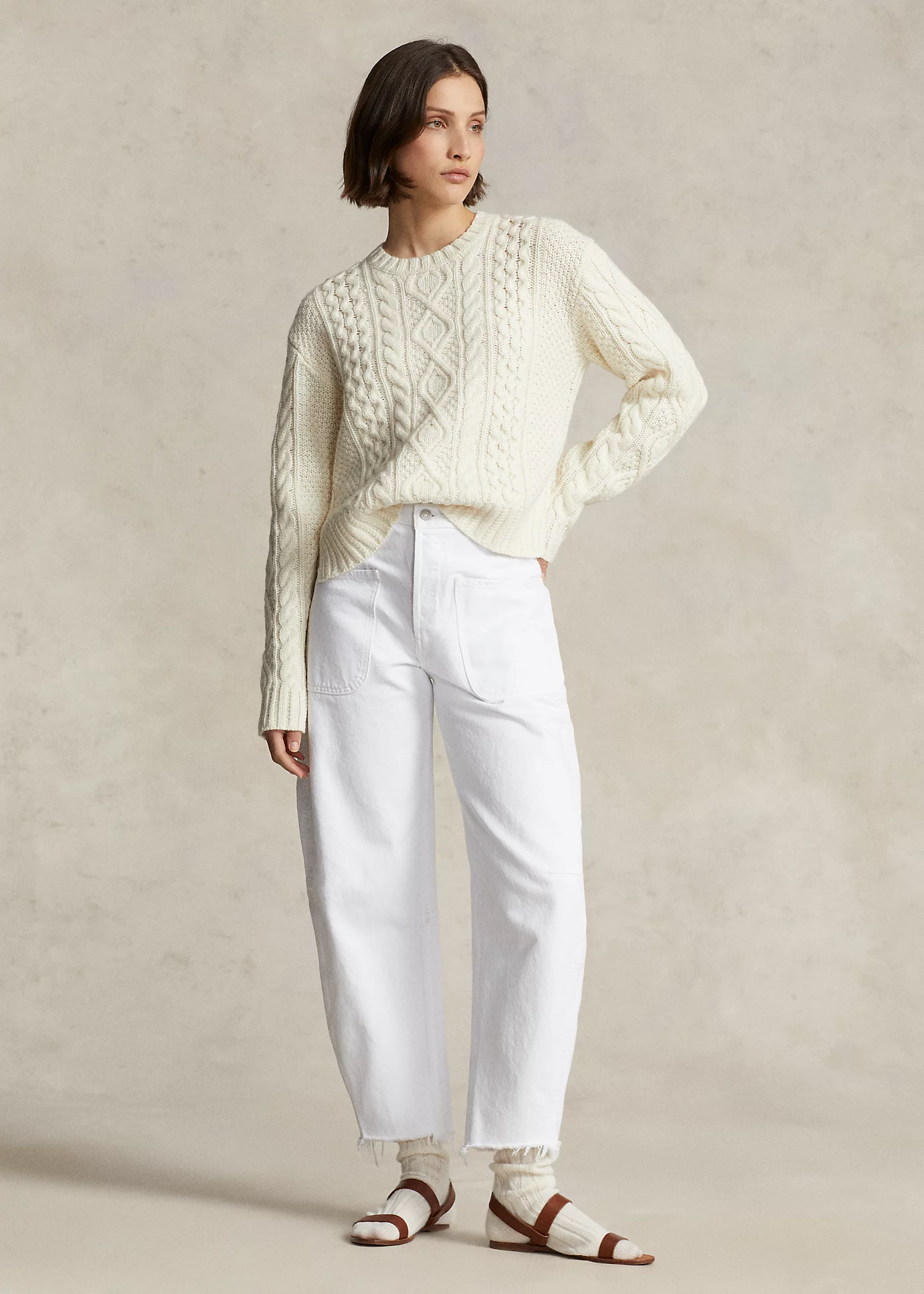 Aran-Knit Wool-Blend Crewneck Sweater