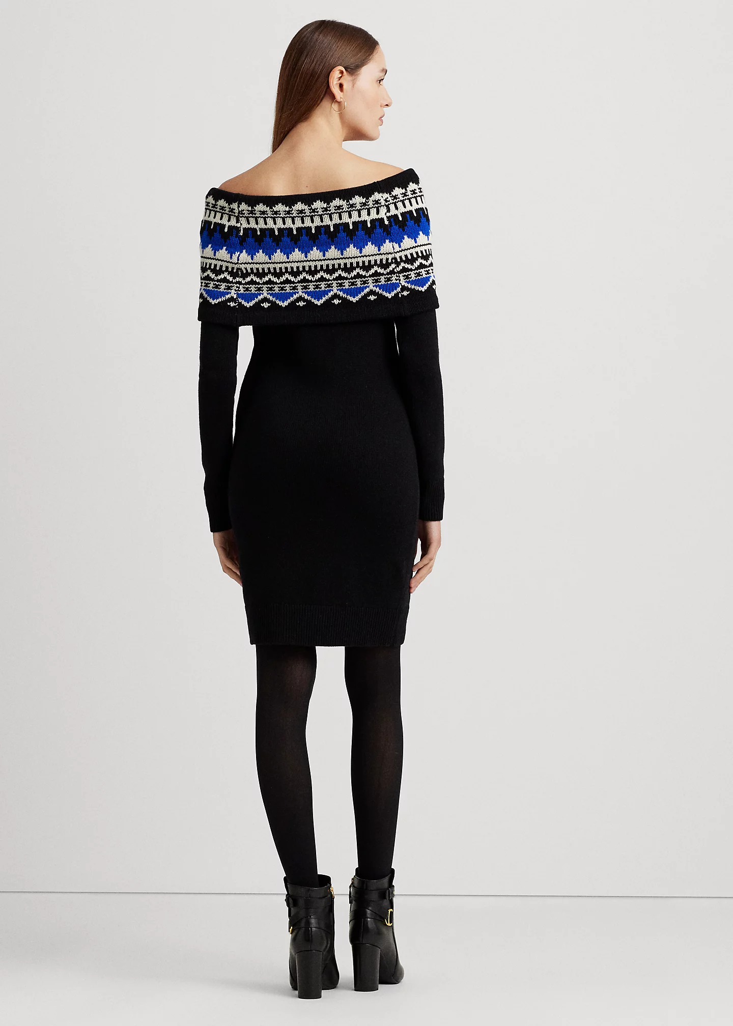 Fair Isle Off-the-Shoulder Sweater Dress