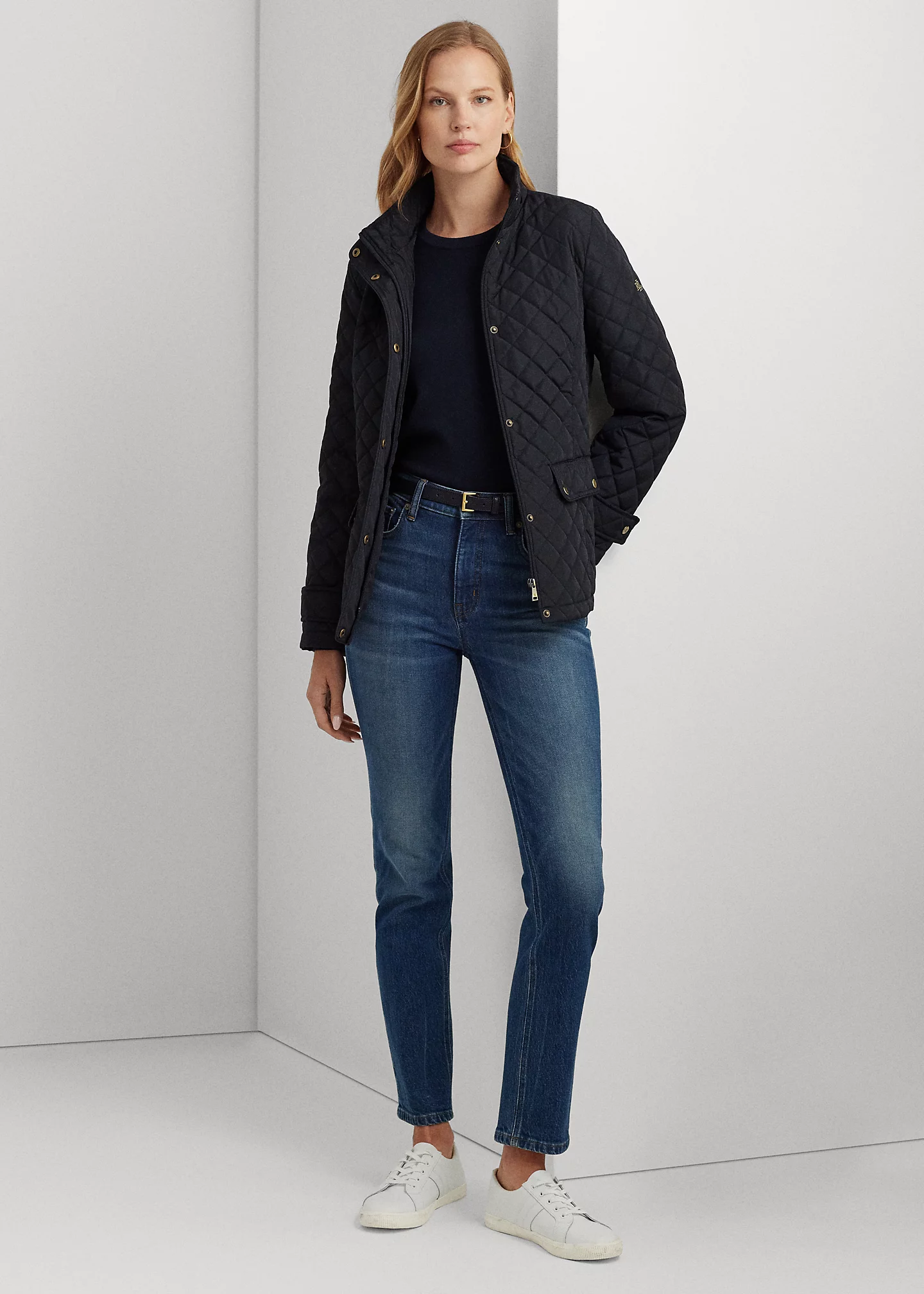 Diamond-Quilted Mockneck Jacket