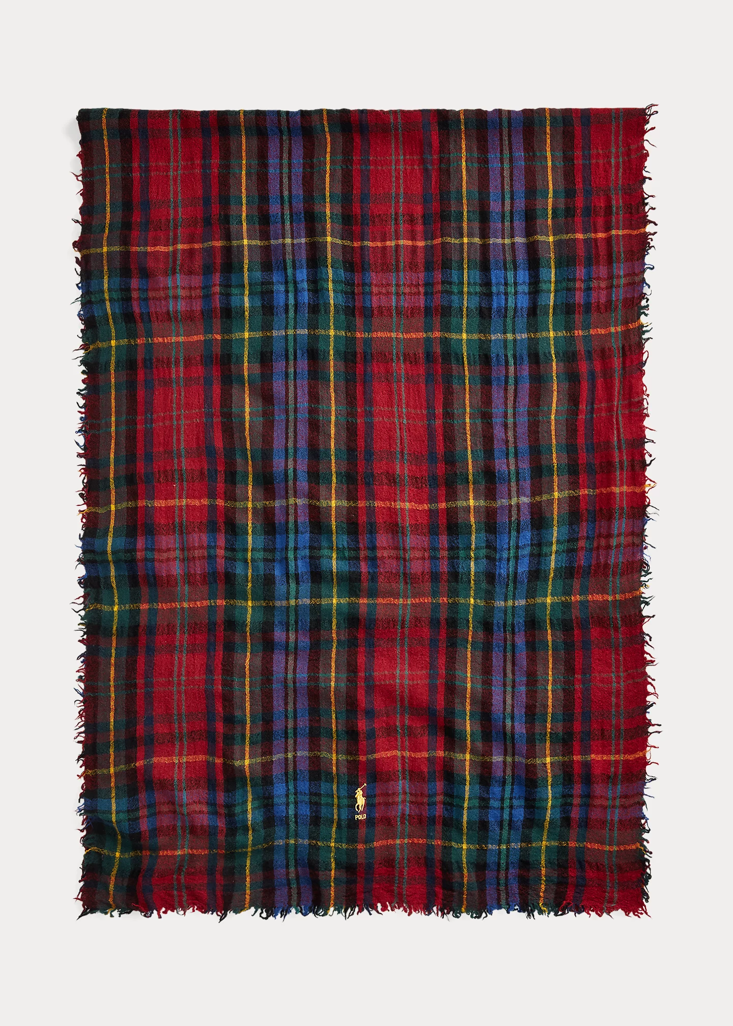 Plaid Crinkled Wool Scarf