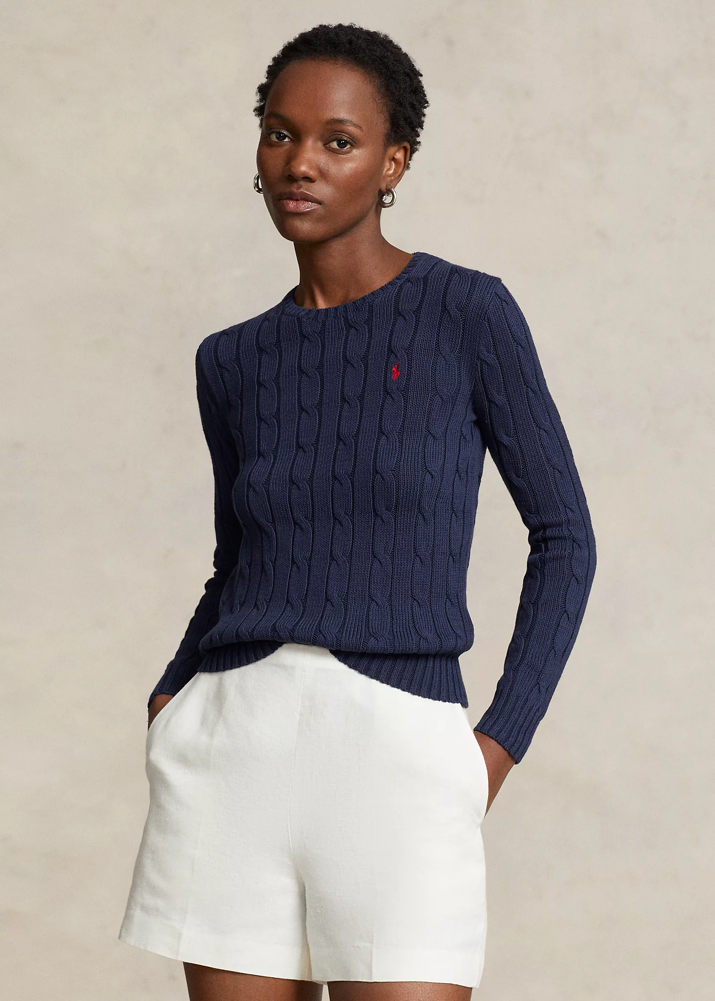 Cable-Knit Cotton Crewneck Sweater